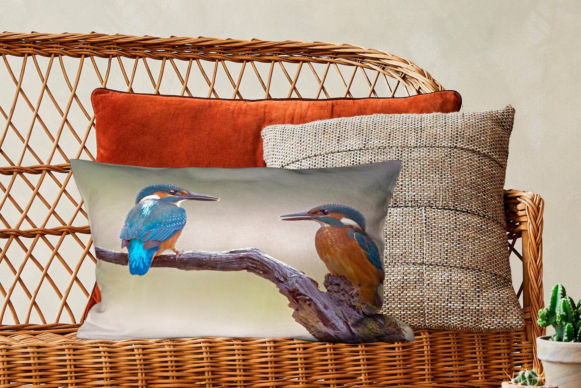 MuchoWow Dekokissen Eisvogel - Blau Orange, - Schlafzimmer Dekoration, Füllung, Wohzimmer Zierkissen, mit Dekokissen