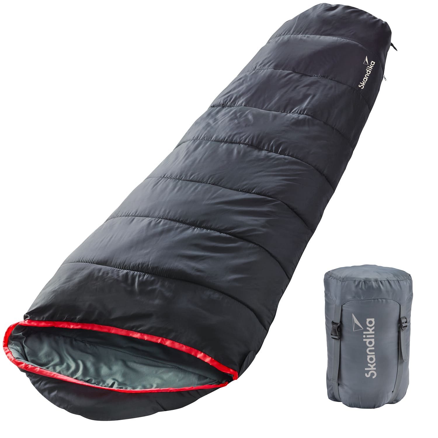 Skandika Mumienschlafsack Alaska Reißverschluss rechts, Camping, Erwachsene, kompakt, bis -10°C (Kordel im Kapuzenteil, Reißverschlussabdeckung), koppelbar, 3 Jahreszeiten, 220 x 80 cm, Kompressionspacksack, Outdoor
