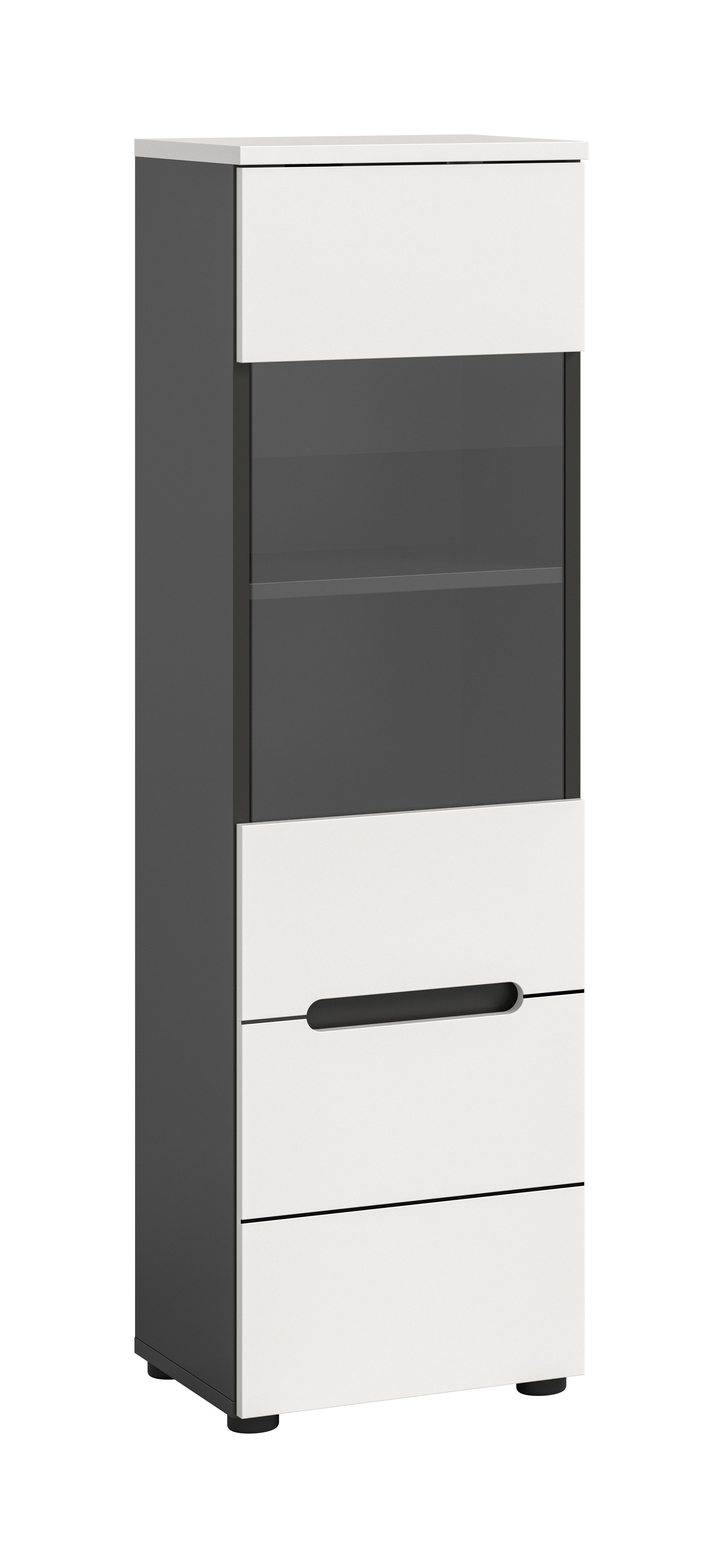 furnling Vitrine Cano (1-St) 1 Glastür, 3 Fächer, Glasvitrine, Höhe 125 cm, Basalt grau/weiß