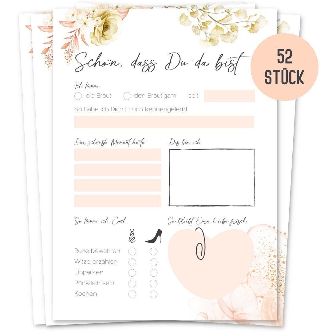 Things of Happiness Postkarte 52 Postkarten-Spiel Hochzeit Hochzeitsspiel 52 Wochen, Boho Design