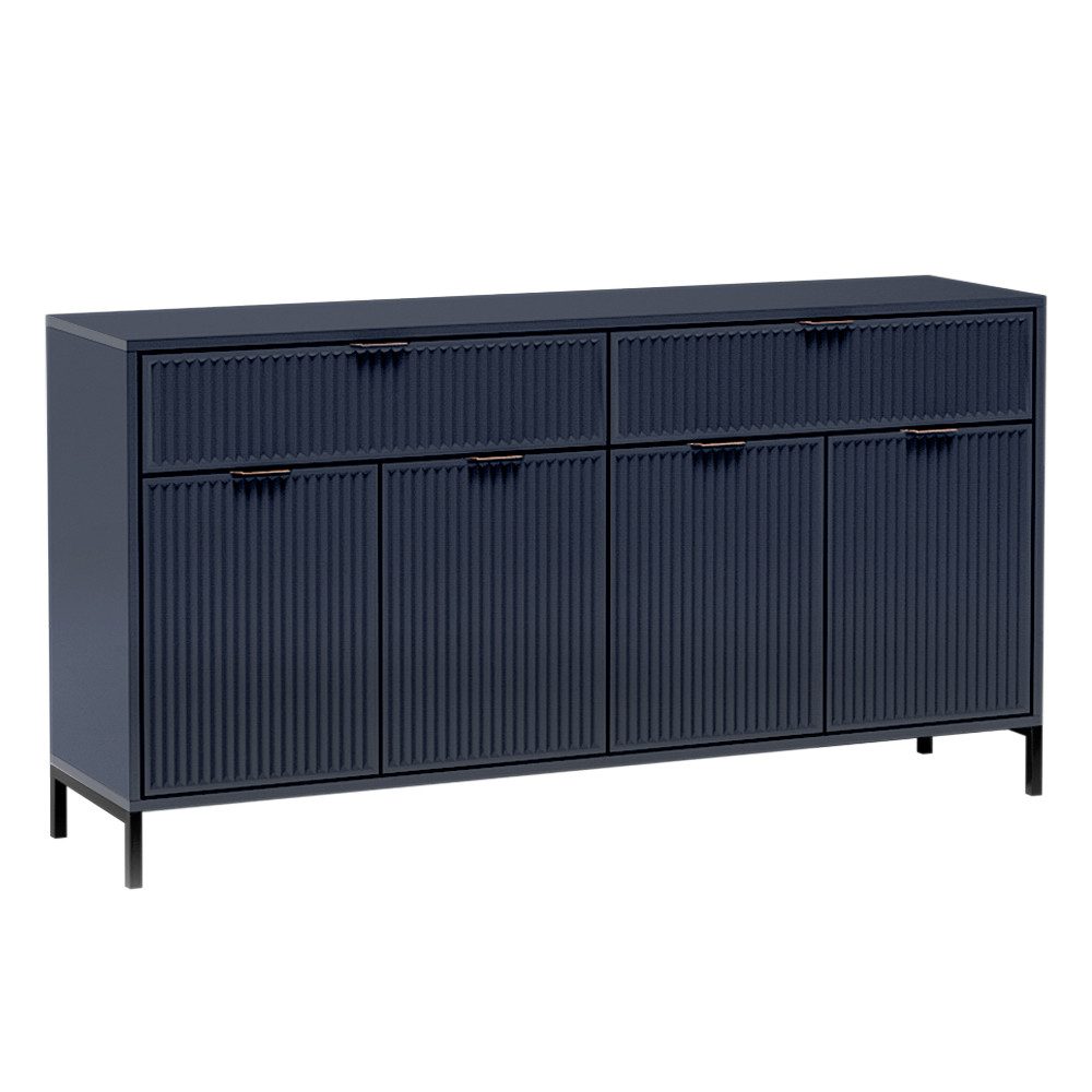 Lomadox Sideboard LAURO-161, Anrichte Kommode Indigo blau Rillenoptik 165 cm Wohnzimmer Esszimmer