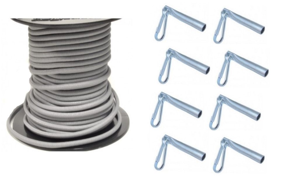 Miederhoff Anhänger 12m Expanderseil Ø 8 mm GRAU + Seilendverschlüsse mit Simplexhaken