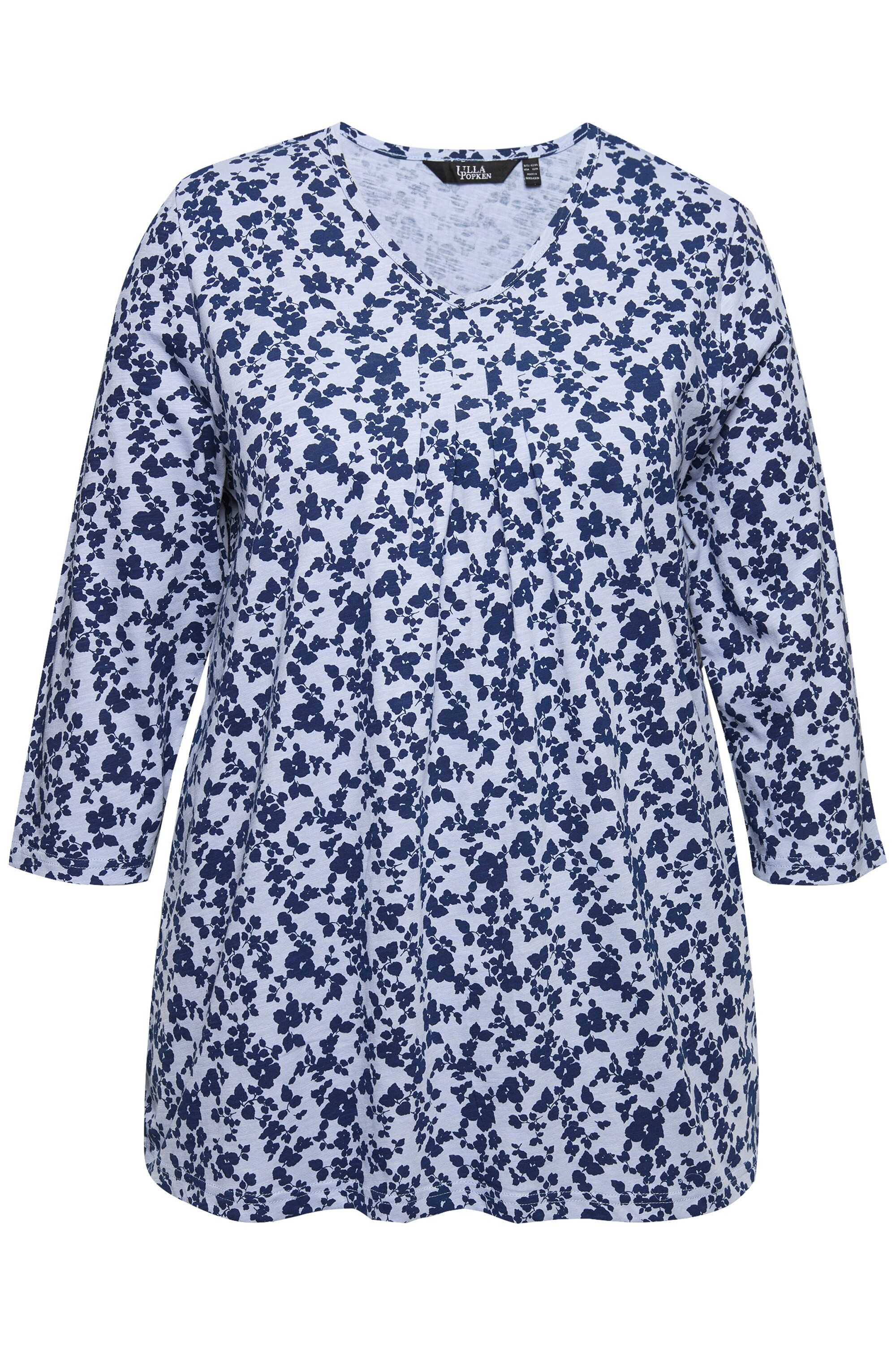 Ulla Popken T-Shirt T-Shirt A-Linie V-Ausschnitt Zierfalten 3/4-Arm günstig online kaufen