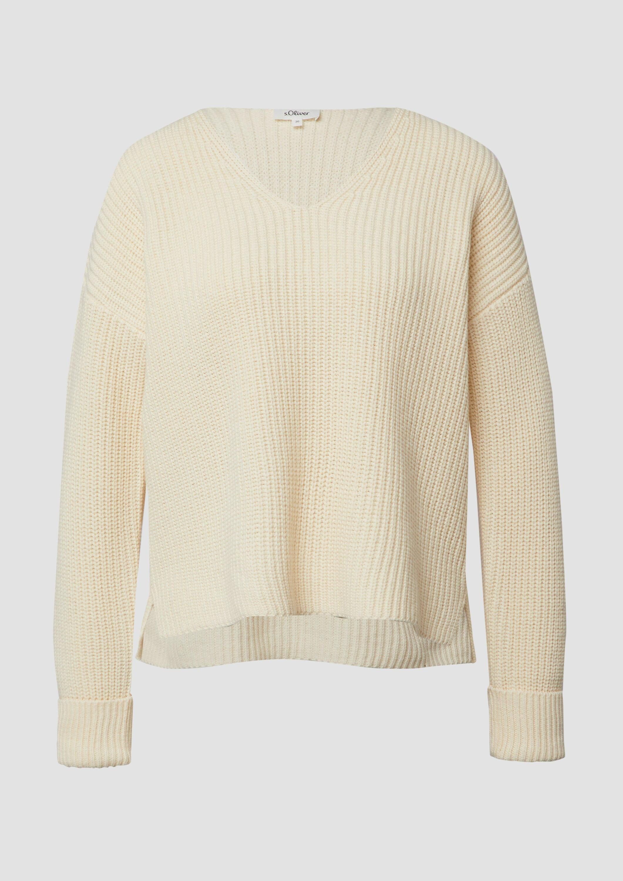 s.Oliver Longpullover Strickpullover Grobstrickpullover mit V-Ausschnitt im Relaxed Fit