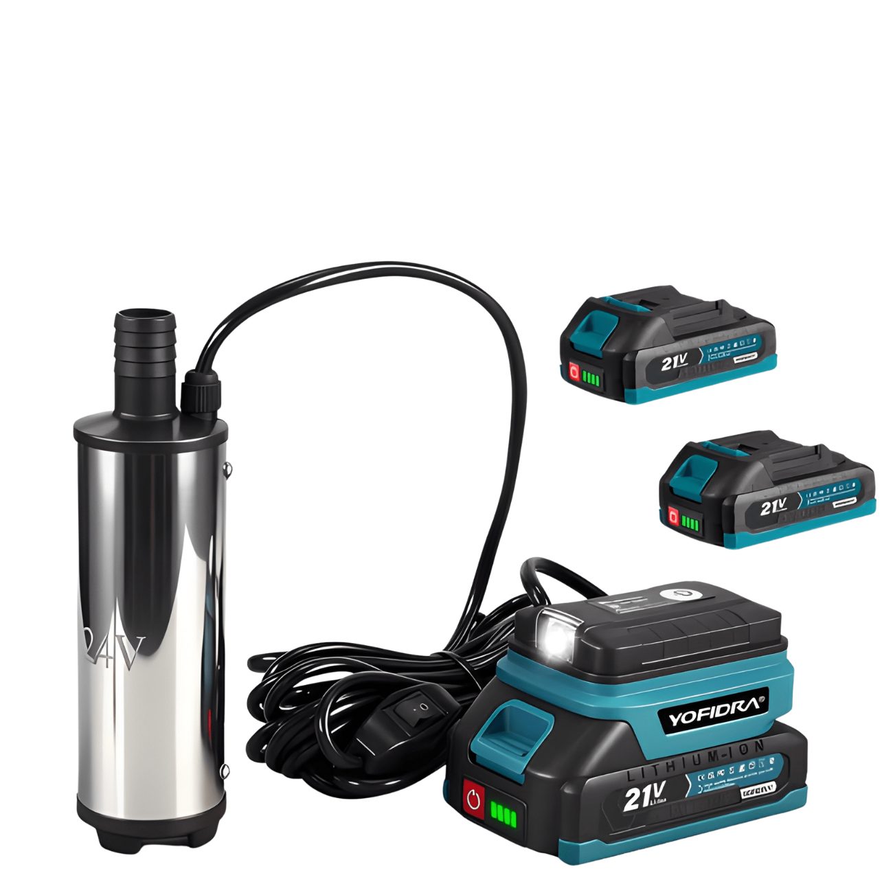 Yofidra Wasserpumpe 50–80 l/min elektrische Wasserpumpe, kabellose Entwässerungspumpe, Effizienter 60-W-Kupfermotor, Kompaktes, leicht transportierbar