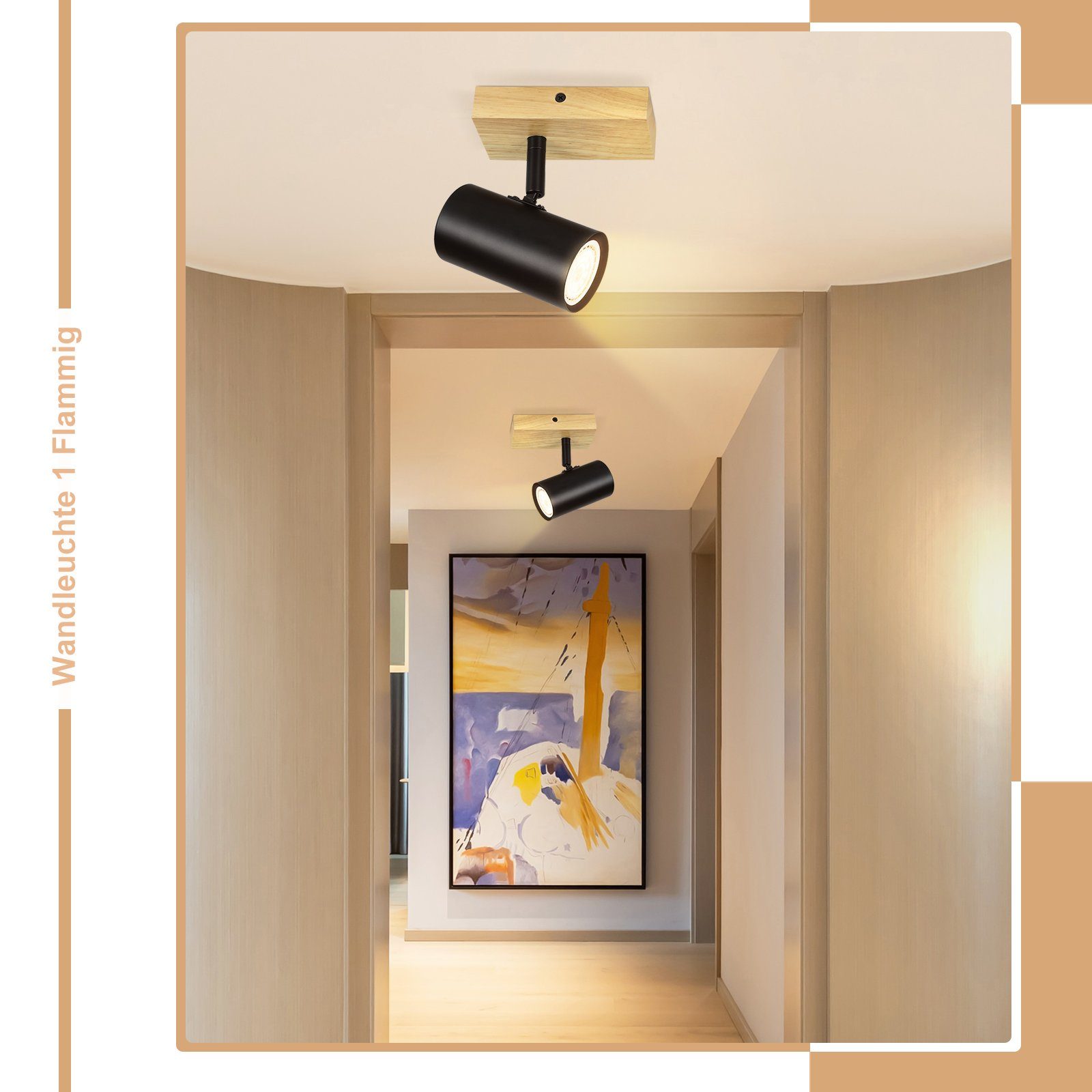 ZMH LED Wandleuchte Küche Fassung Deckenspot, Schlafzimmer Drehbar Wohnzimmer Deckenlampe 330° Weiß für Treppe ohne Leuchtmittel, GU10 Metall Modern Flur