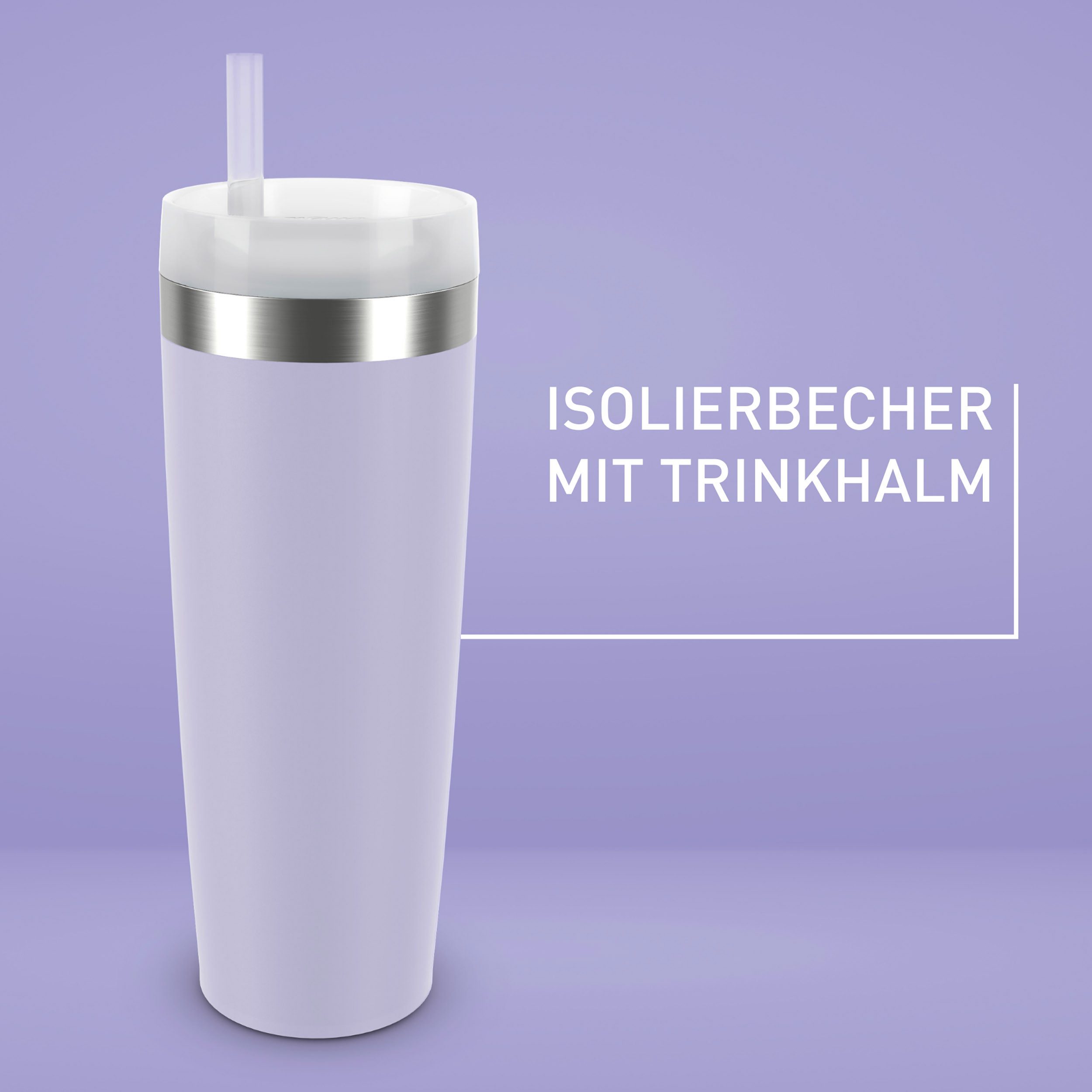 Emsa Isolierflasche Travel Mug Cool³, 3 Deckelpositionen, für gängige Autohalterungen, inkl. Strohhalm