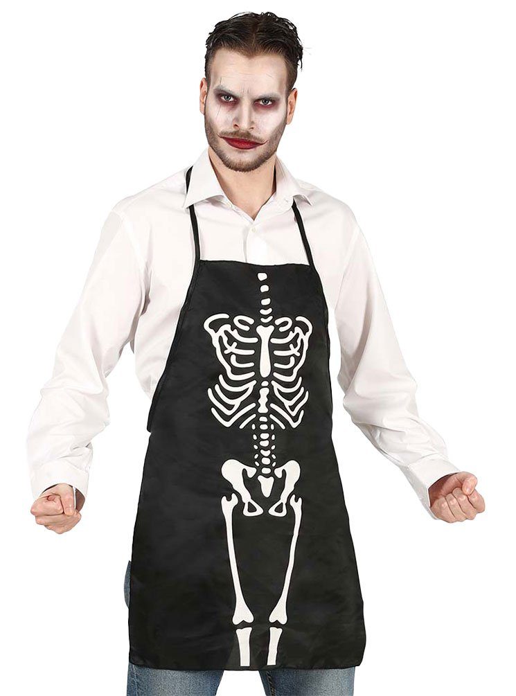 Karneval-Klamotten Kostüm Skelett Herren Halloween-Schürze mit Skelett-Druck, Horror Halloweenkostüm Herren Karneval