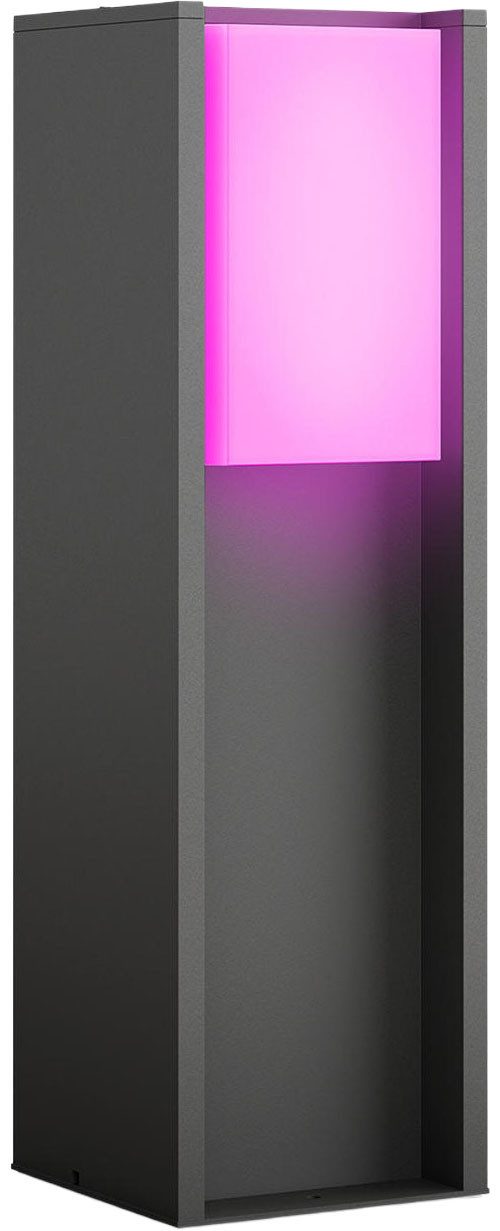 Philips Hue LED Sockelleuchte Turaco Weiß- & Farblicht, Blinker, Dimmer, Farbwechsel, Memoryfunktion, Smart Home, Timerfunktion, erweiterbar, mehrere Helligkeitsstufen, LED wechselbar, RGB, 1100lm, IP44 wetterfest, inkl. Leuchtmittel, anthrazit