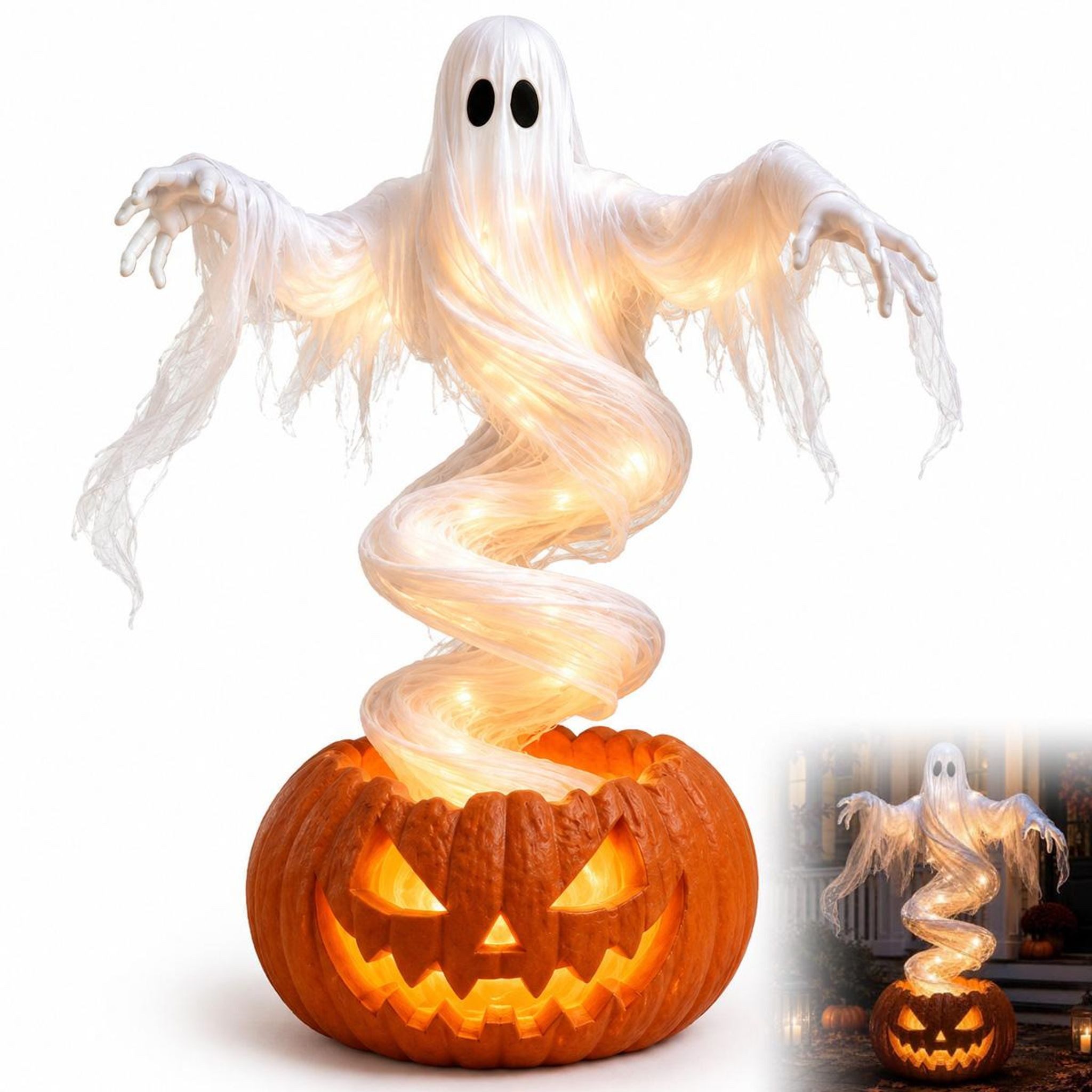 FELIXLEO Kerzenhalter für Gardinenstangen Drehbare Halloween Kürbislampe Geister Gartenbeleuchtung Outdoor Deko (1 St)