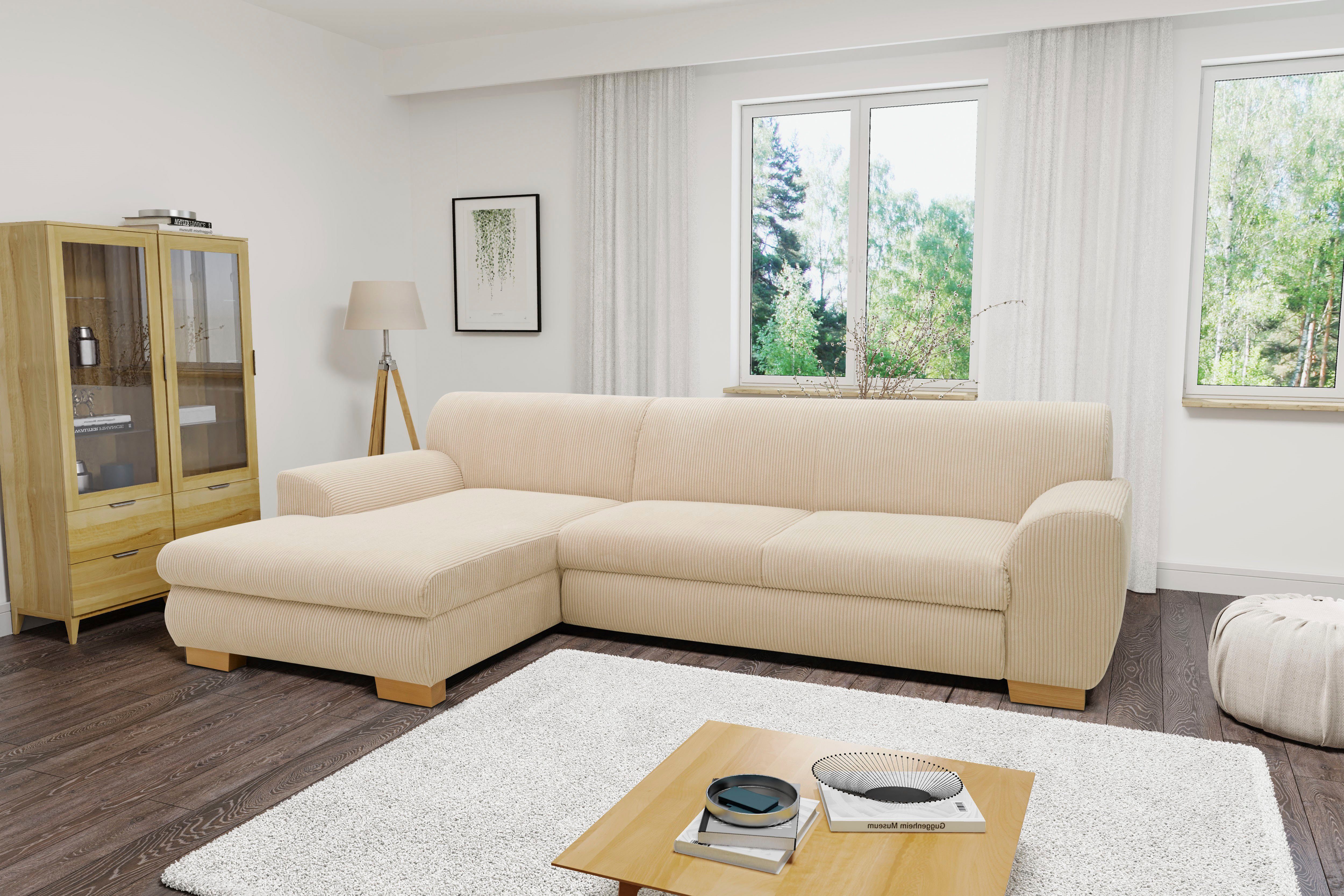 Home affaire Ecksofa Nika zeitlos und elegant, L-Form, wahlweise mit Bettfunktion, auch in Cord