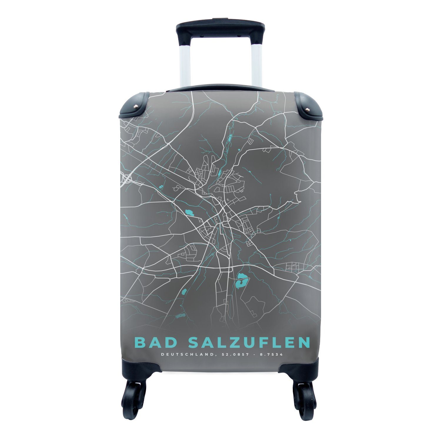 MuchoWow Handgepäckkoffer Karte - Stadtplan - Bad Salzuflen - Deutschland - Blau, 4 Rollen, Reisetasche mit rollen, Handgepäck für Ferien, Trolley, Reisekoffer