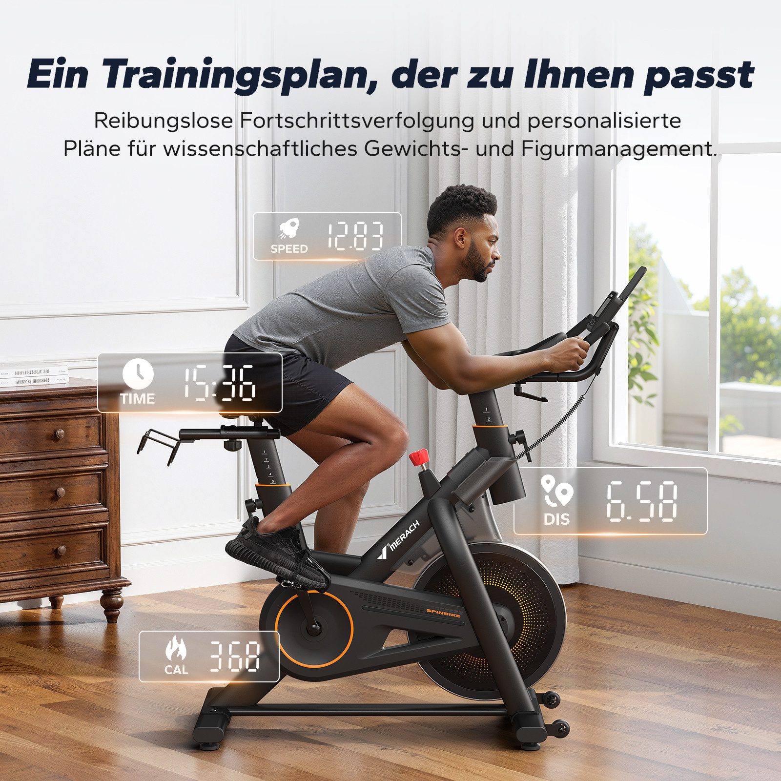 MERACH Heimtrainer für Zuhause, Fitnessbike mit LCD-Display bis 158 KG (Fahrradtrainer mit Tablet-Halter, Bluetooth, eigener App, 1-tlg., 10 kg Schwungrad, Stat – Bild 2 von 5
