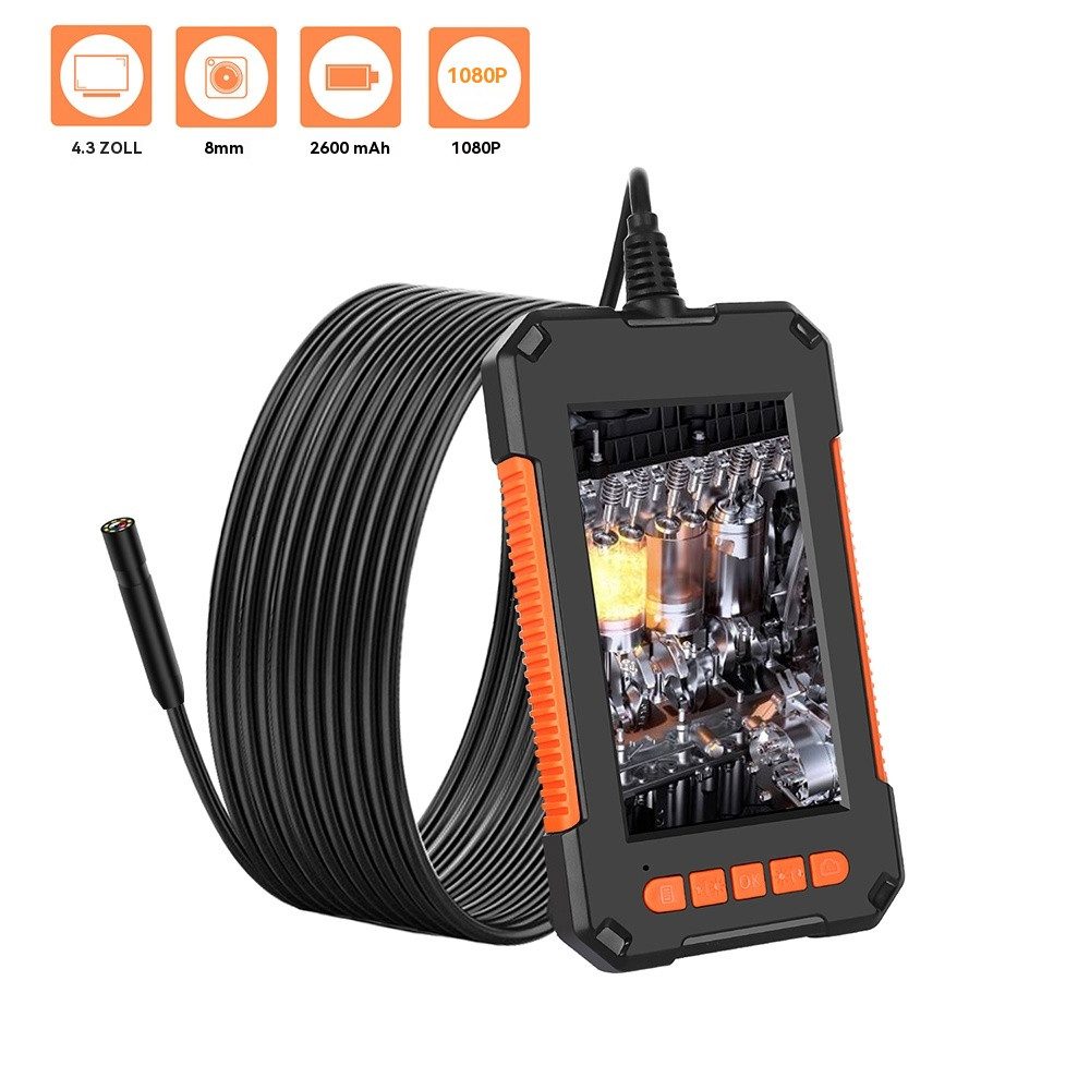 Endoskopkamera mit Licht, 4,3 Zoll 1080P HD, IP67 Wasserdicht, 10M Inspektionskamera