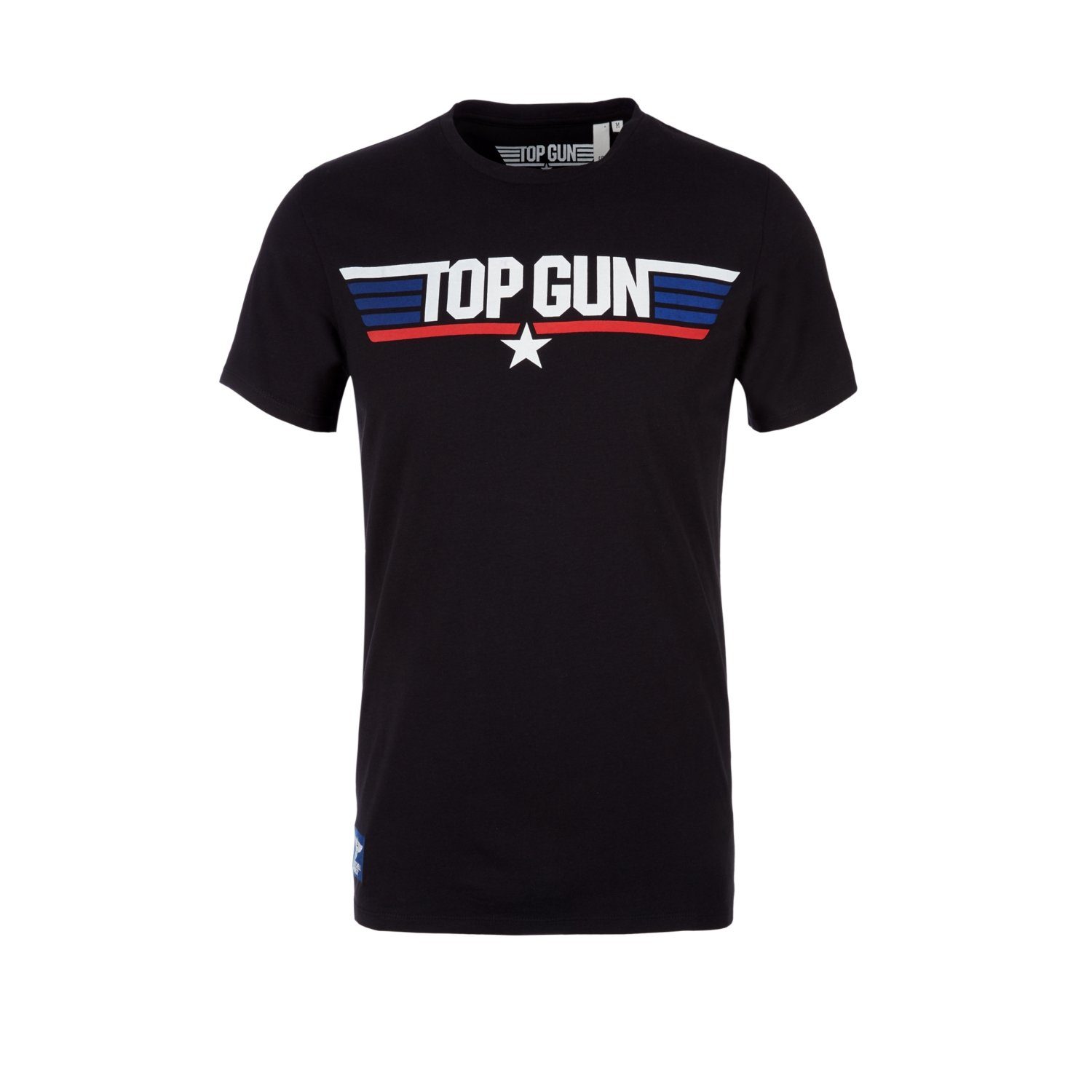 s.Oliver T-Shirt Slim Top mit Schwarz Maverick, Fit, (1-tlg) Print, Gun kurzarm