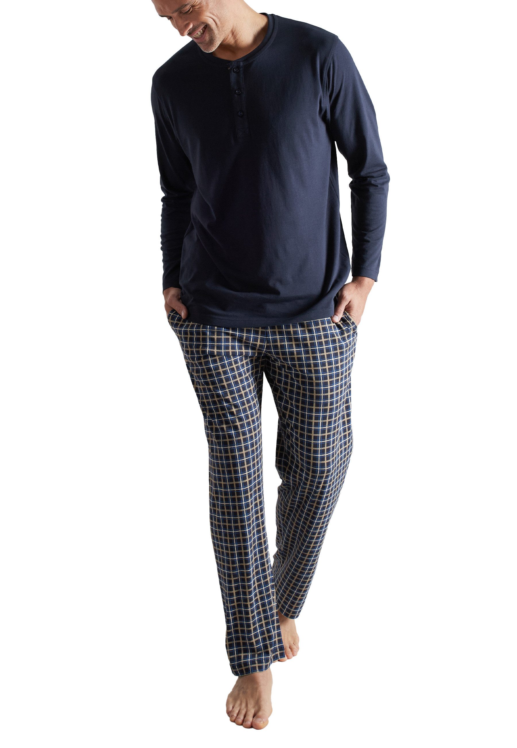 CECEBA Pyjama CECEBA Herren Pyjama blau kariert (1 tlg)