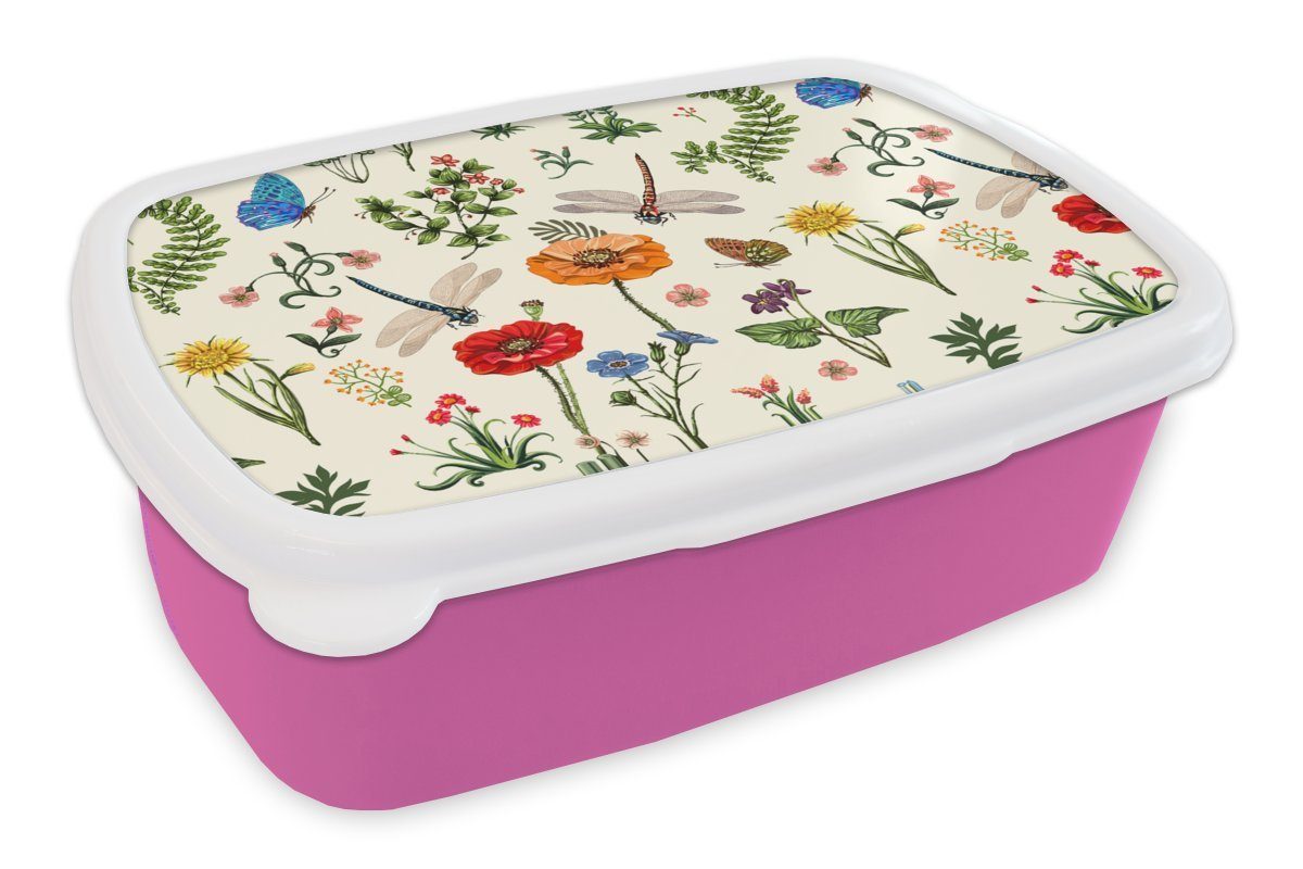 MuchoWow Lunchbox Insekten - Brotdose - - Brotbox Snackbox, - Erwachsene, rosa für Muster, Regenbogen (2-tlg), Blumen Sommer Kinder, Mädchen, Kunststoff, Kunststoff