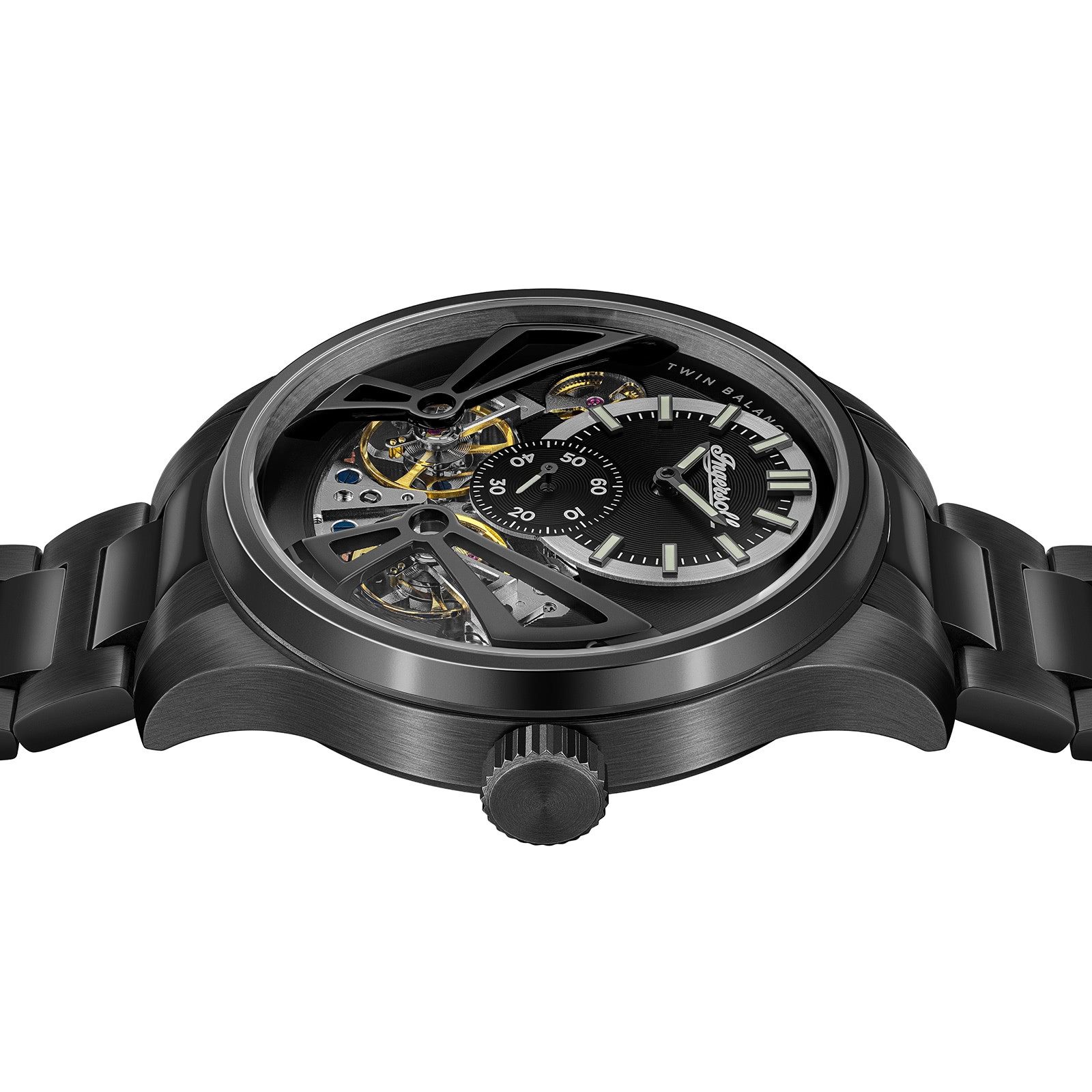 Ingersoll Automatikuhr Ingersoll Herrenuhr Edelstahl schwarz, (Analoguhr), Herren Armbanduhr rund, Edelstahlarmband schwarz, Sport