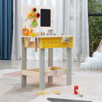 Baby Vivo Spielwerkbank Spielwerkbank höhenverstellbar Holz - Bob mit Tafel 39 Teile Zubehör