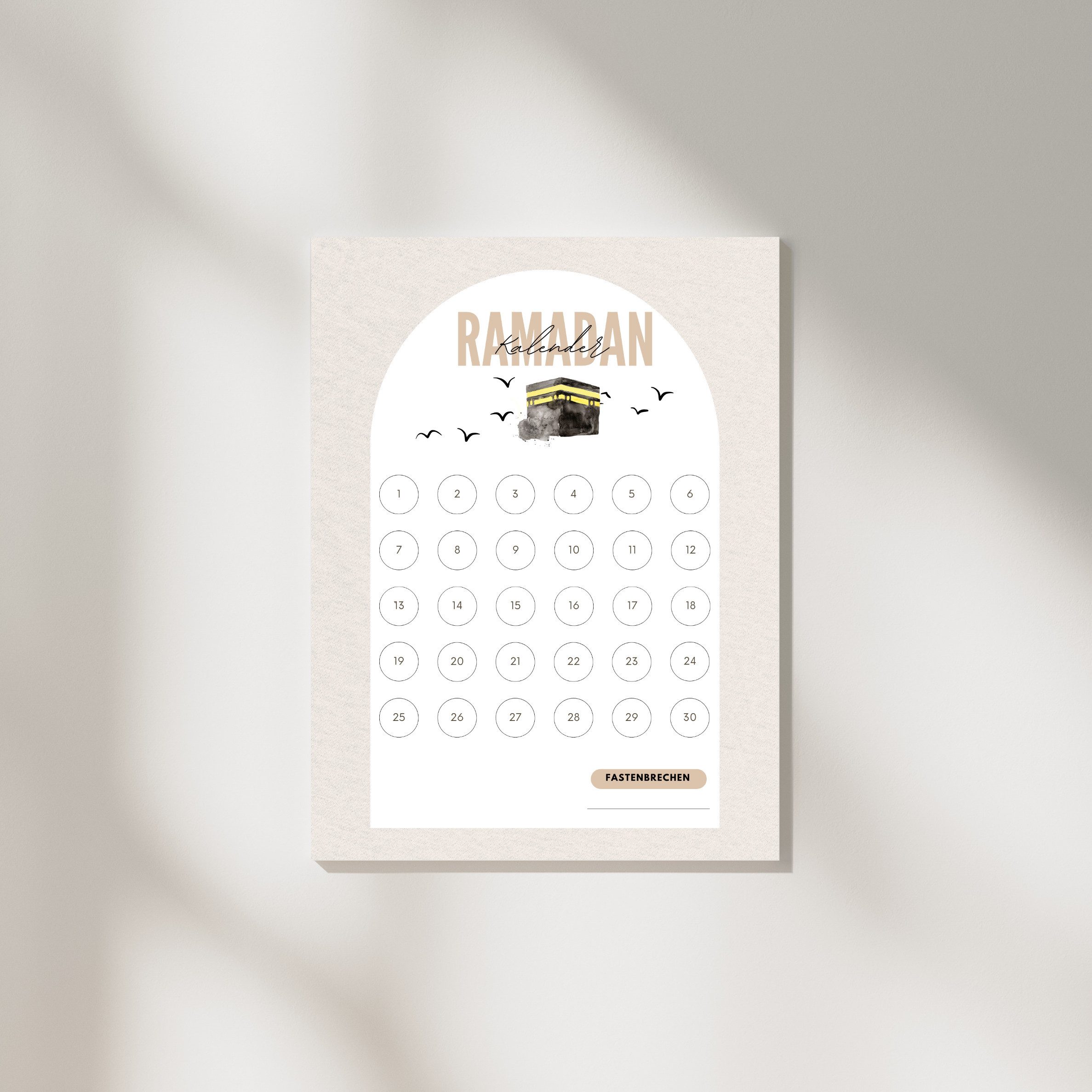 Egn Home Poster Ramadan Kareem Kalender – Mit oder ohne Rahmen, (I Wiederverwendbar mit wischbarem Stift I), I Hochwertiges 250 g/m² Papier, Rahmen in Schwarz oder Weiß