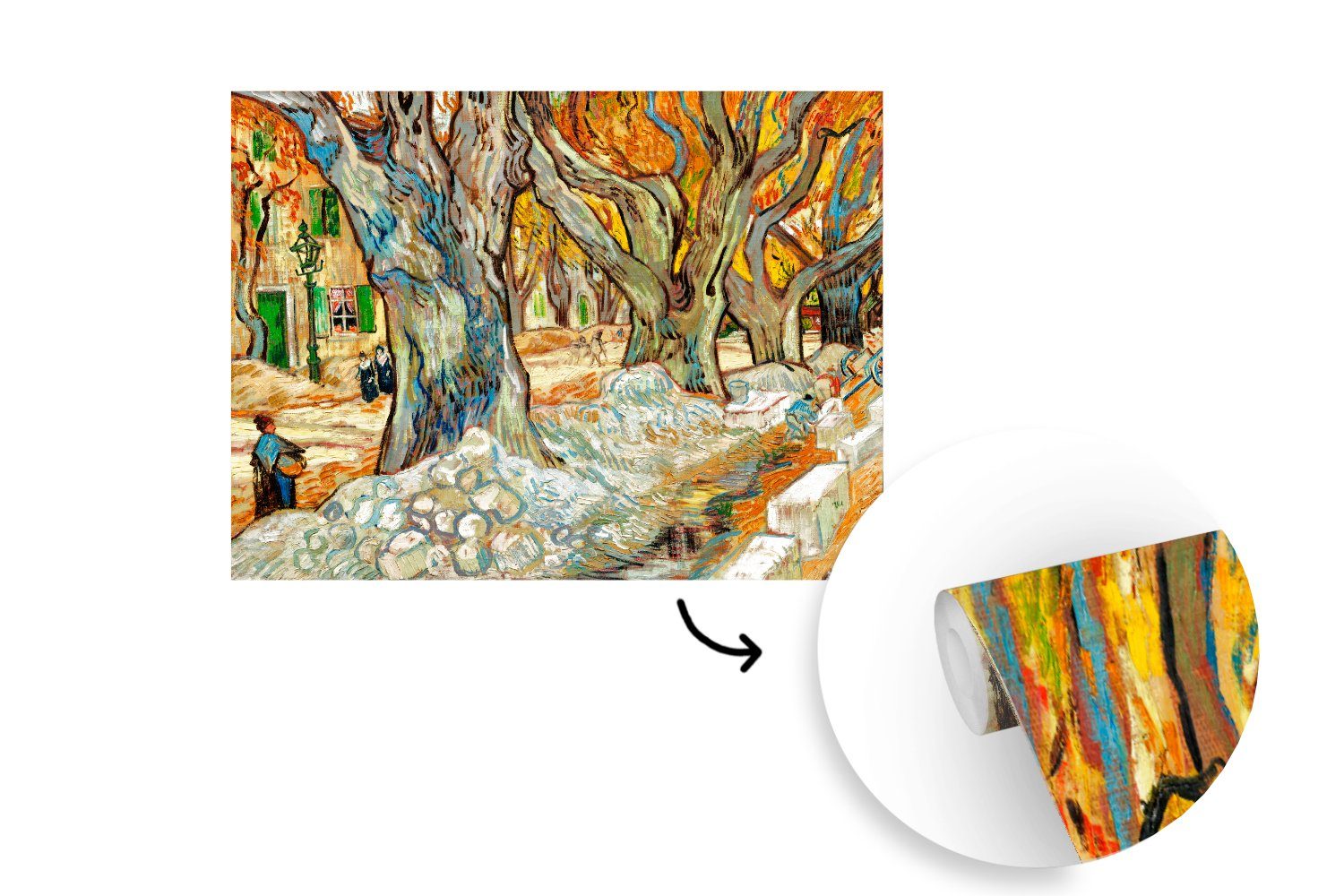bedruckt, großen St), für Gogh, Die Tapete Platanen Wohnzimmer, Wandtapete (5 Vinyl Fototapete Vincent van Montagefertig Matt, - MuchoWow