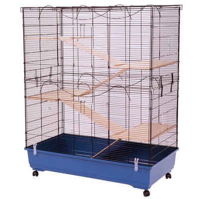 PETGARD Kleintierkäfig »Nagervoliere Nagerkäfig ALEX«, mit kompletter Holzausstattung 4 Etagen und 4 Leitern schwarz-blau