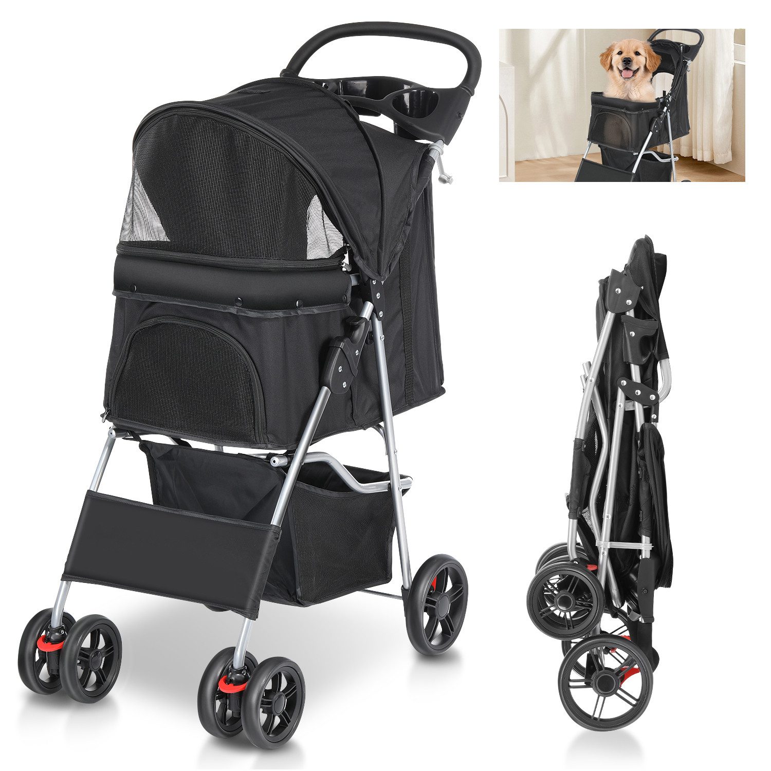 WILGOON Hundebuggy Hundewagen Katzenwagen mit Aufbewahrungskorb, günstig online kaufen