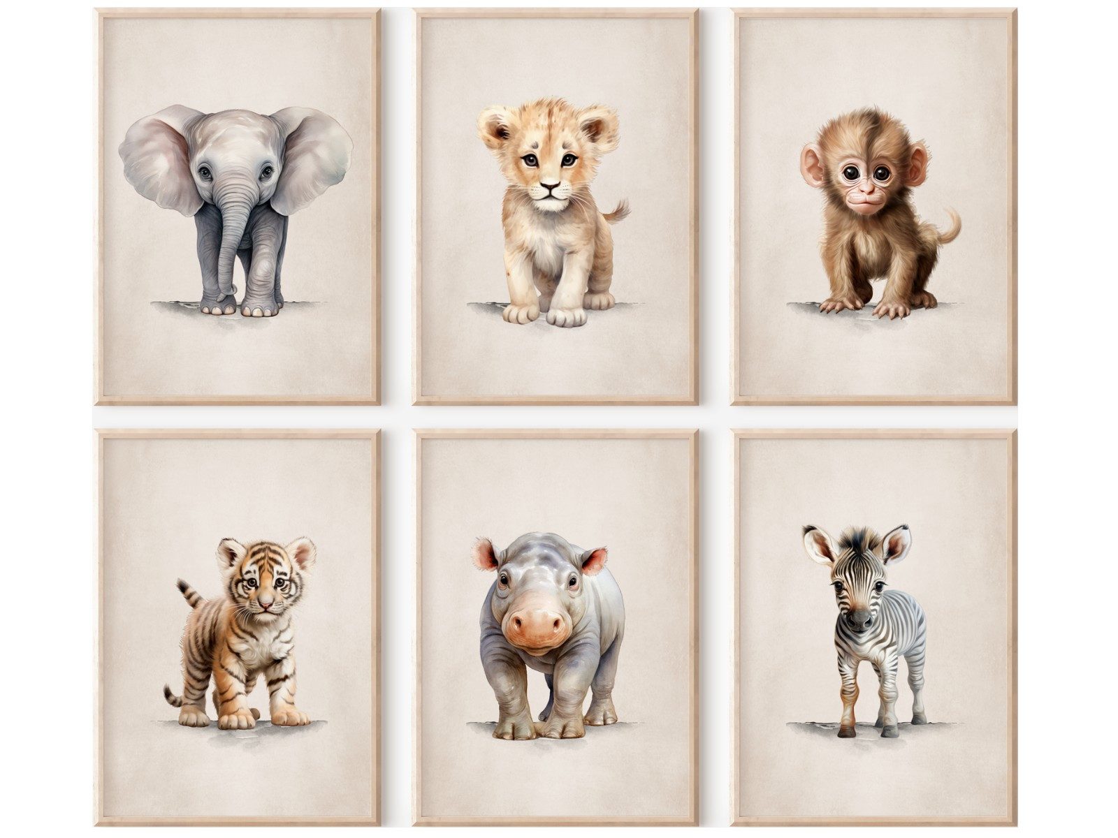 Poster Wandbilder Bilderset Kinderbilder BABY WILDTIERE ELEFANT LÖWE 6er Set