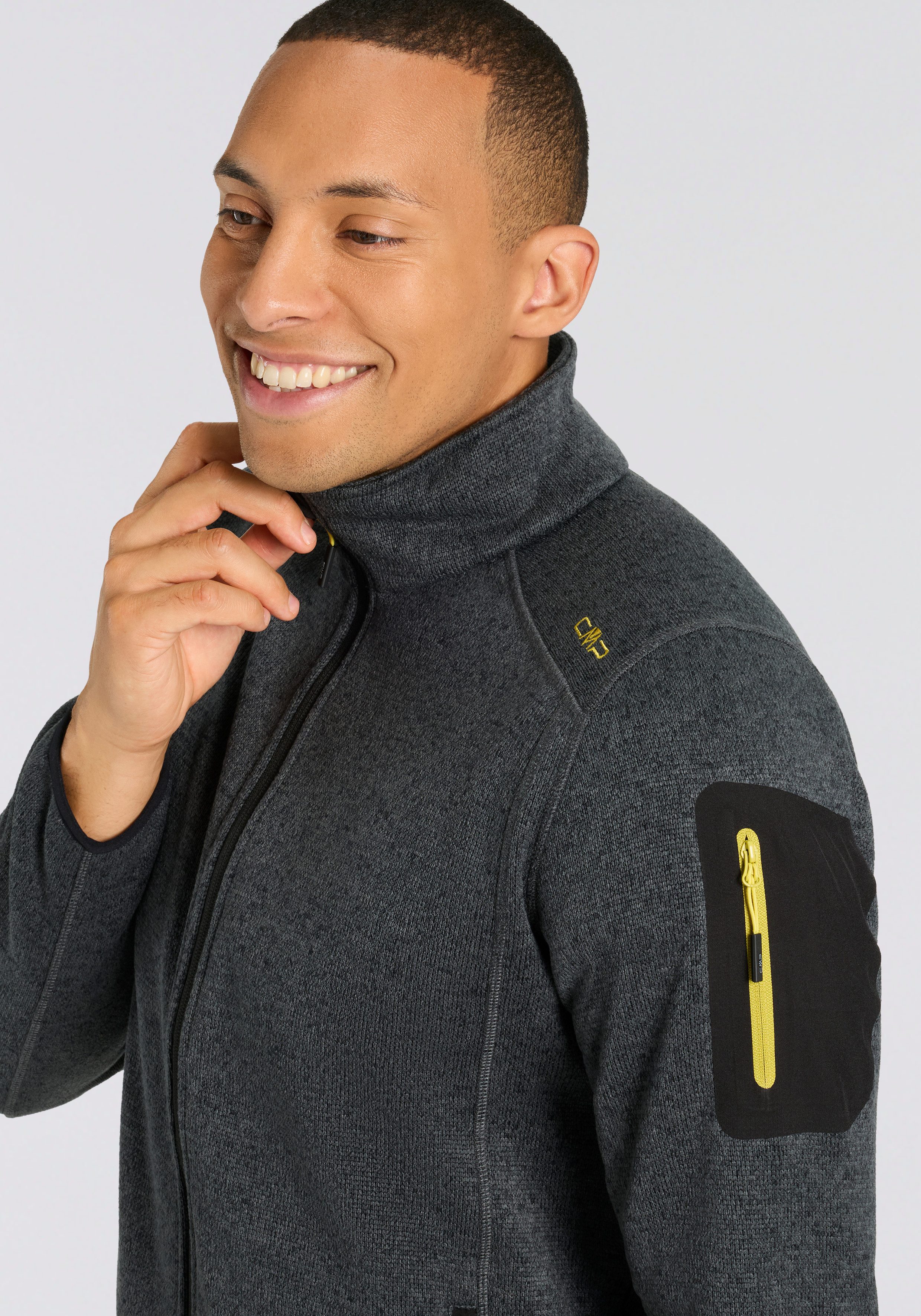CMP Strickfleecejacke MAN JACKET mit hochschließendem Kragen, atmungsaktiv, wasserabweisend