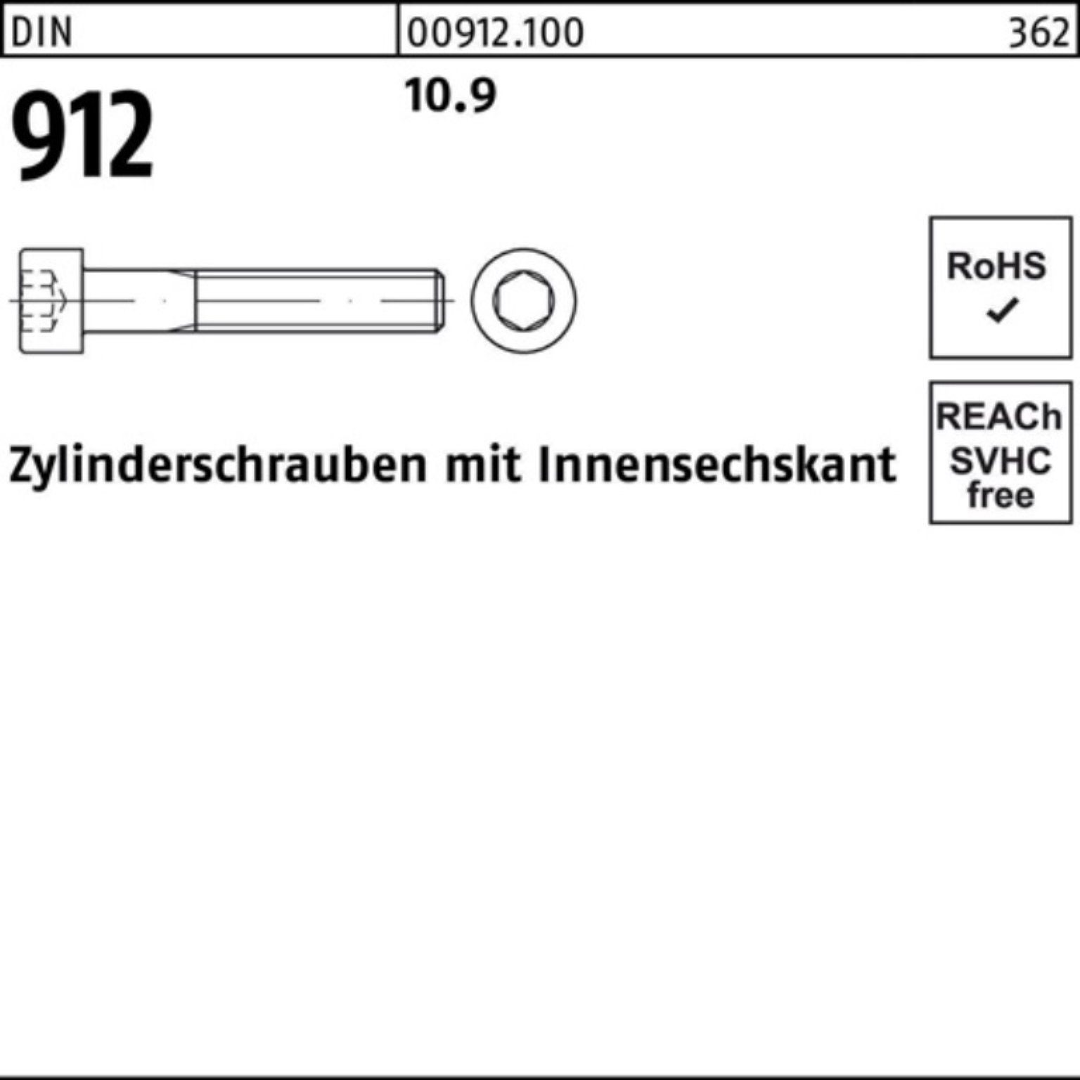 Reyher Zylinderschraube 100er Pack Zylinderschraube DIN 912 Innen-6kt M10x 270 10.9 50 Stück