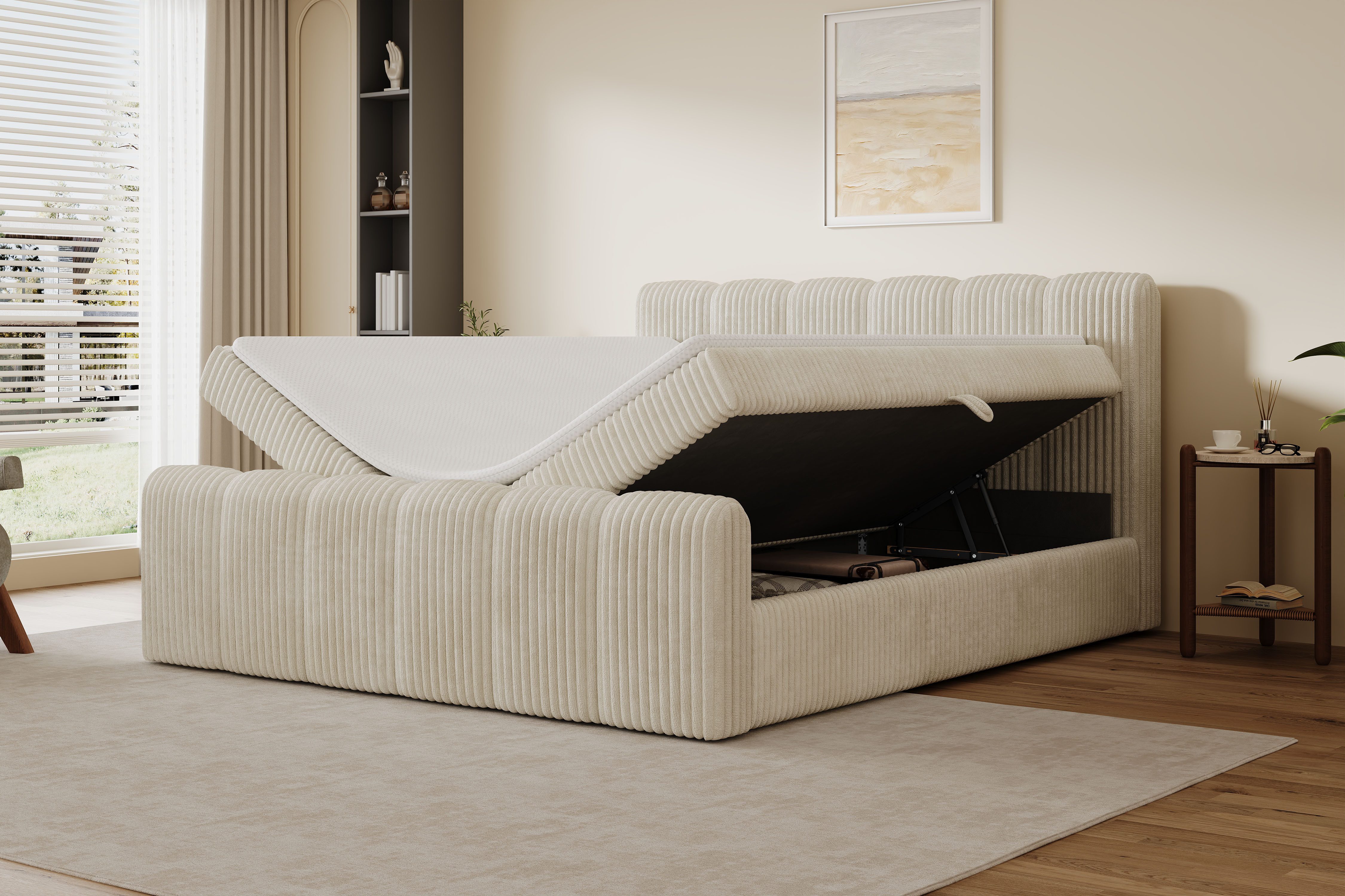 OTTO home Boxbett SIVVA, Polsterbett mit Bettkasten, inkl. Taschenfederkernmatratze H3, mit Kaltschaumtopper, flauschiger Breit-Cord-Bezug, 180x200 cm