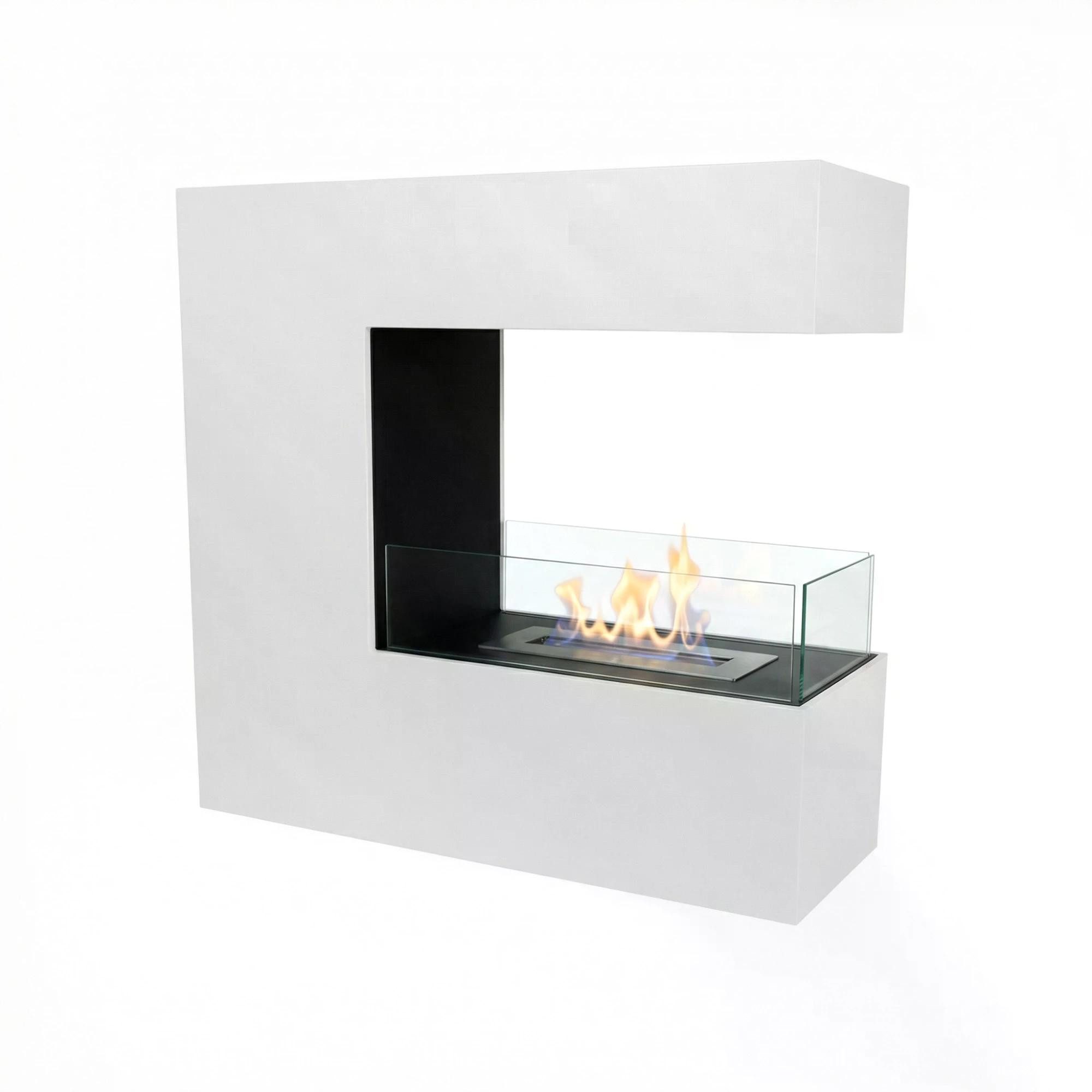 ScandiFlames Kaminofen Topeka, freistehend schwarz oder weiß, 2,4 kW, Ethanolkamin, 3-seitiger Raumteiler