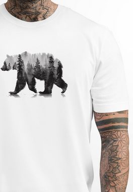 Neverless Print-Shirt Herren T-Shirt Bär Motiv Aufdruck Grafik Printshirt Wald Büume mit Print
