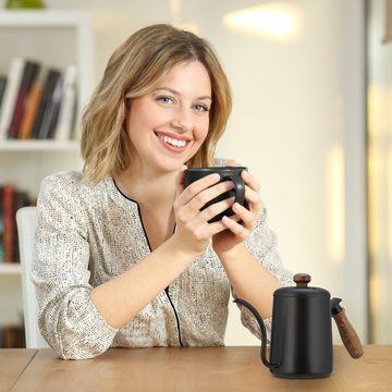 relaxdays Teekanne Edelstahl Teekanne mit Holzgriff