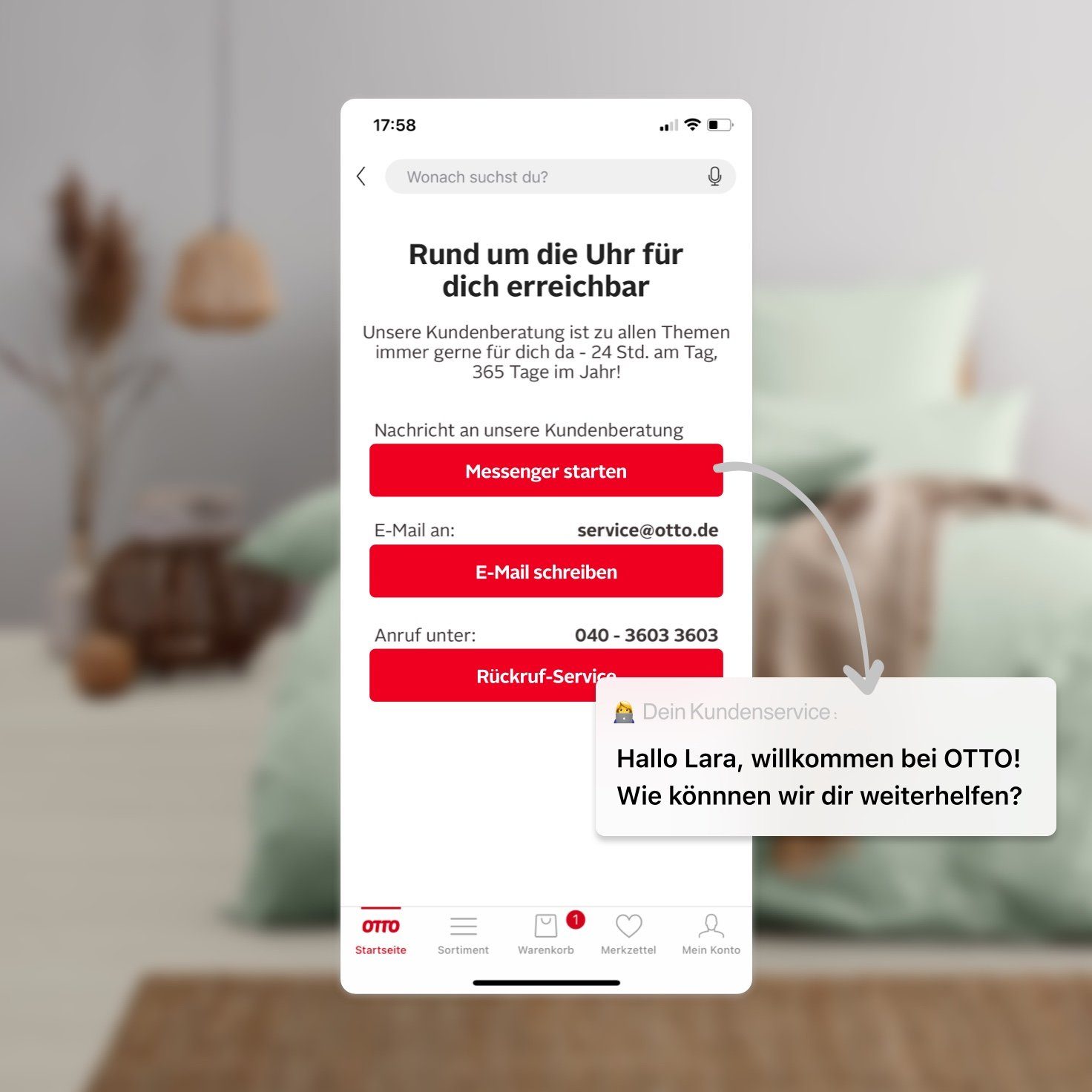 Vorteile der OTTO App: per Messenger, E-Mail oder Rückruf-Service - wir sind für dich da