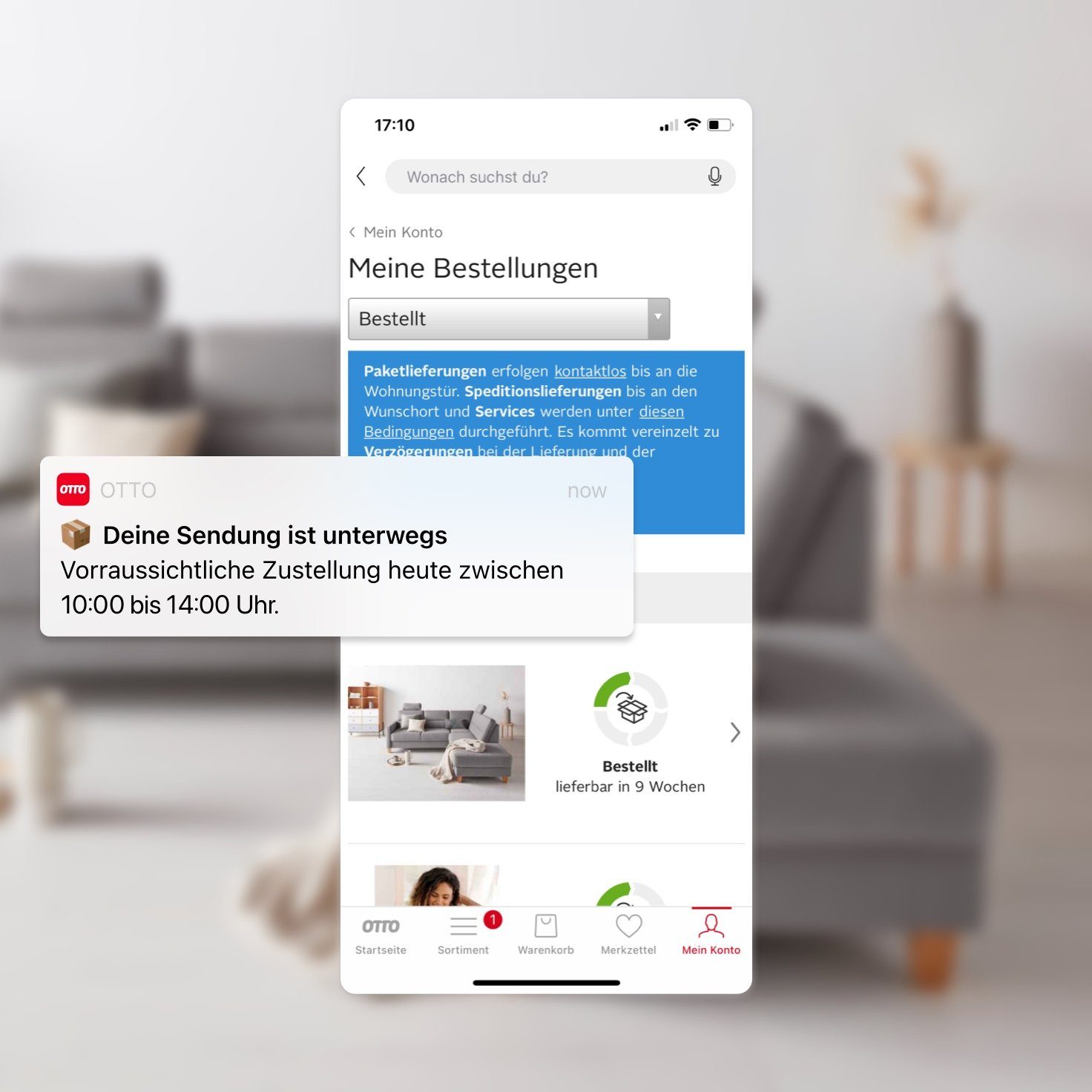 Vorteile in der OTTO-App: Sendungsauskunft per Pushnachricht
