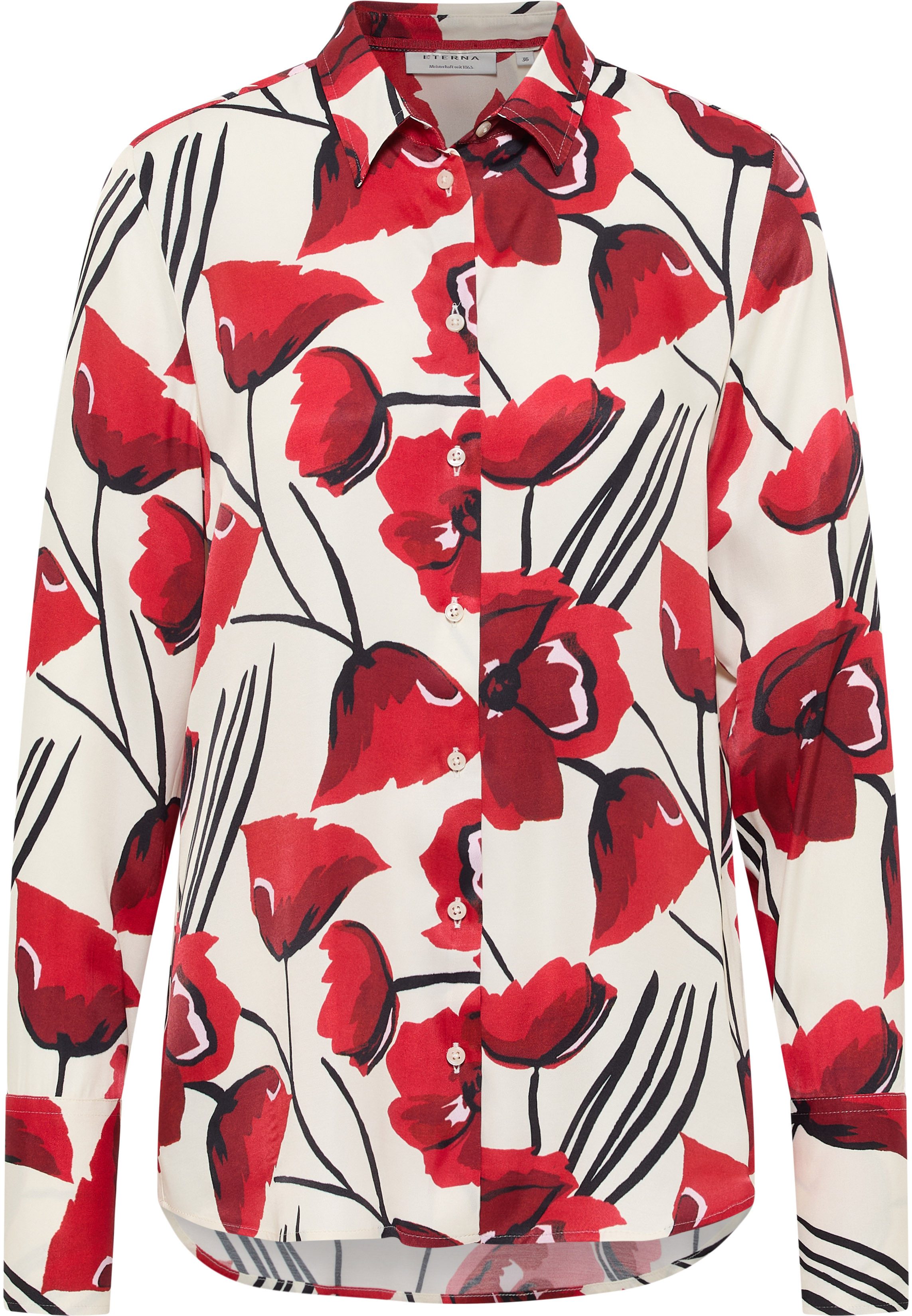 Eterna Blusentop ETERNA REGULAR FIT Langarm Bluse beige-rot 7750-25-D247