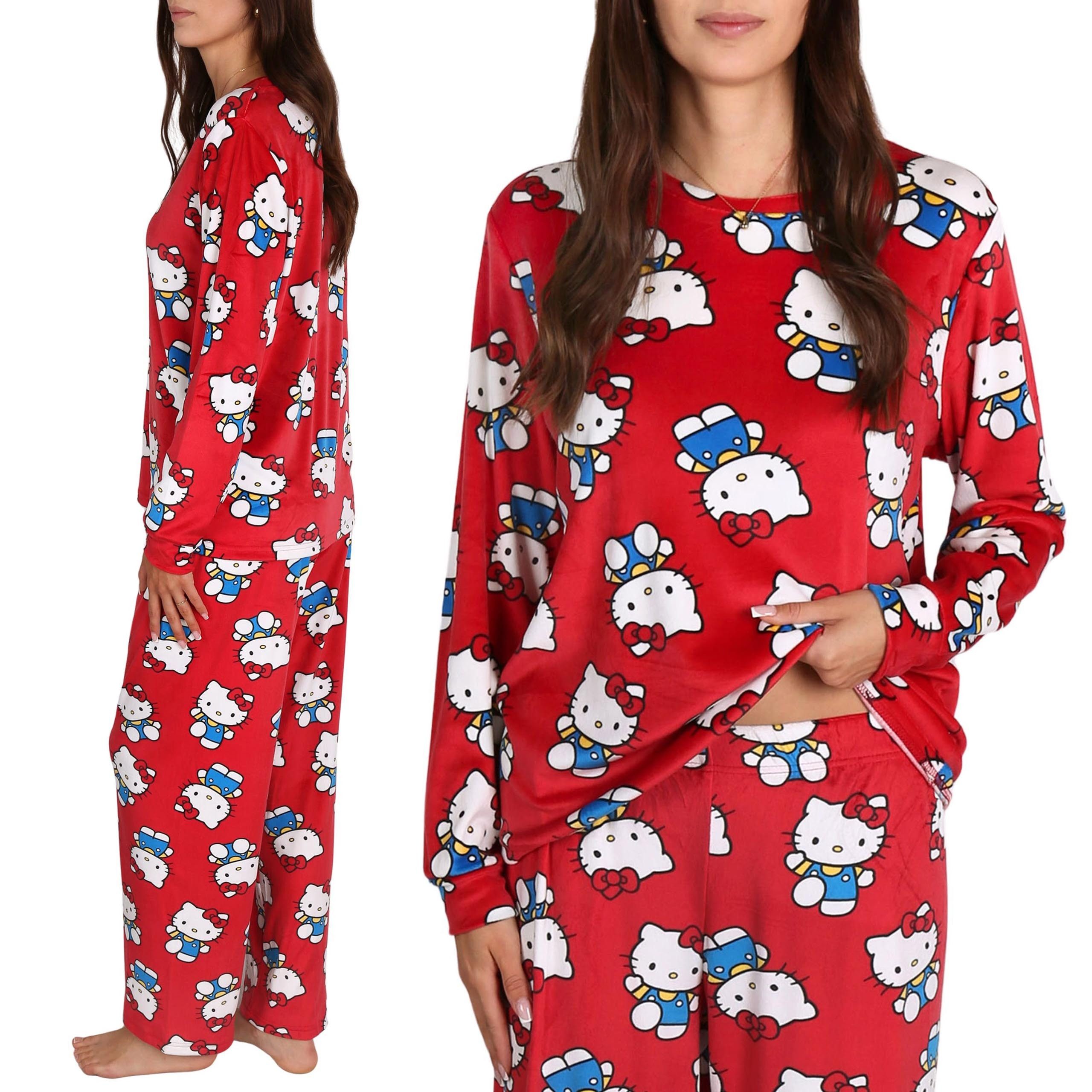 Hello Kitty Pyjama Hello Kitty VELOURS Damen-Pyjama, zweiteilig, Langarmshirt + Hose