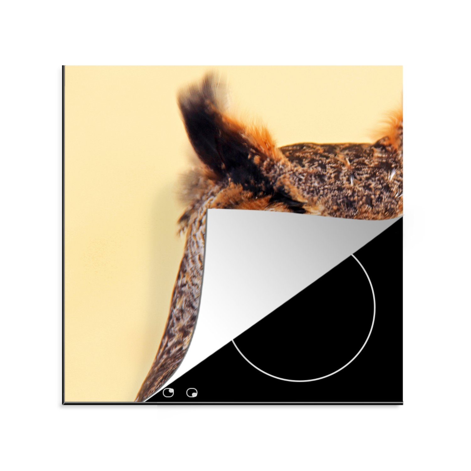 MuchoWow Herdblende-/Abdeckplatte Eule - Vogel - Gelb, Vinyl, (1 tlg), 78x78 cm, Ceranfeldabdeckung, Arbeitsplatte für küche | Herdabdeckplatten