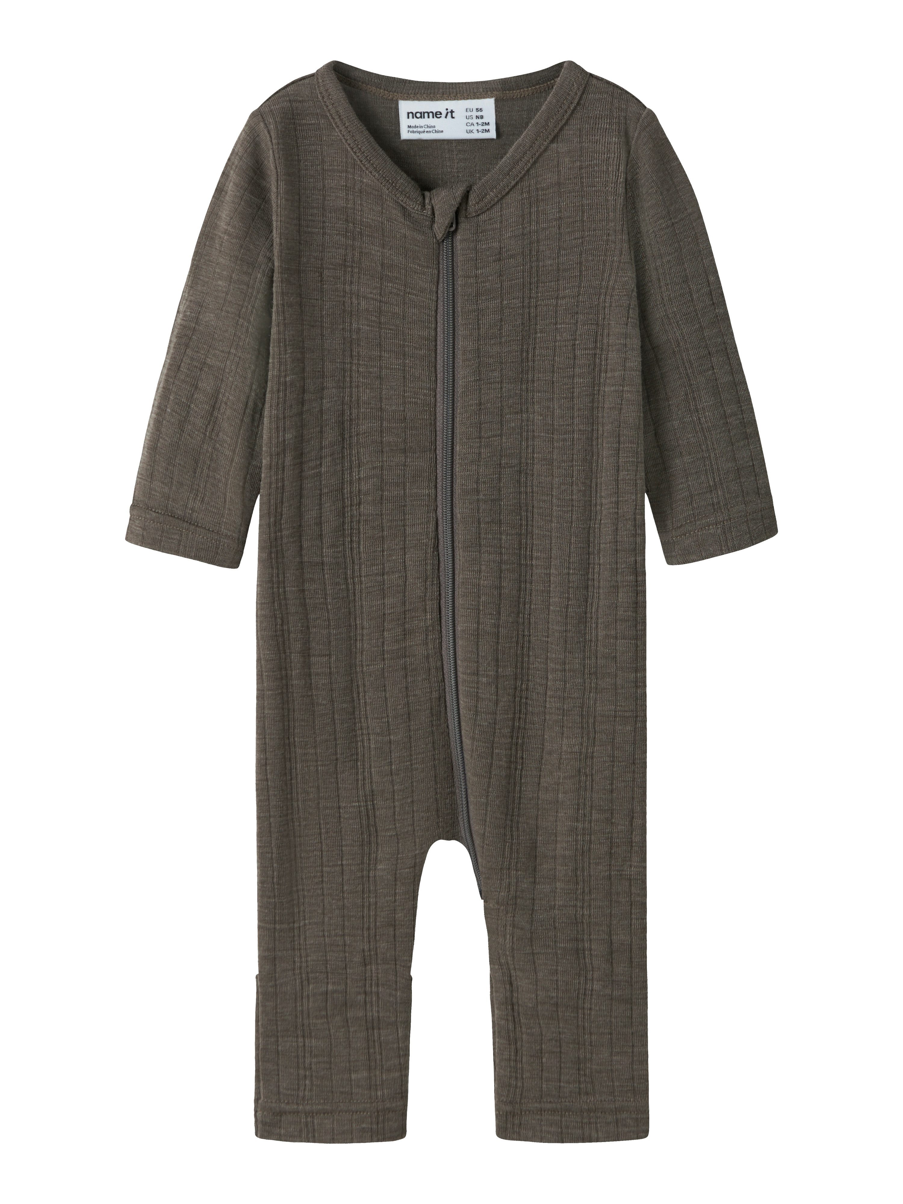 Name It Schlafanzug NBMWANG WOOL NEEDLE NIGHTSUIT SOLID NOOS aus Wolle, Regular Fit, mit Reißverschluss und Kinnschutz, für Babys