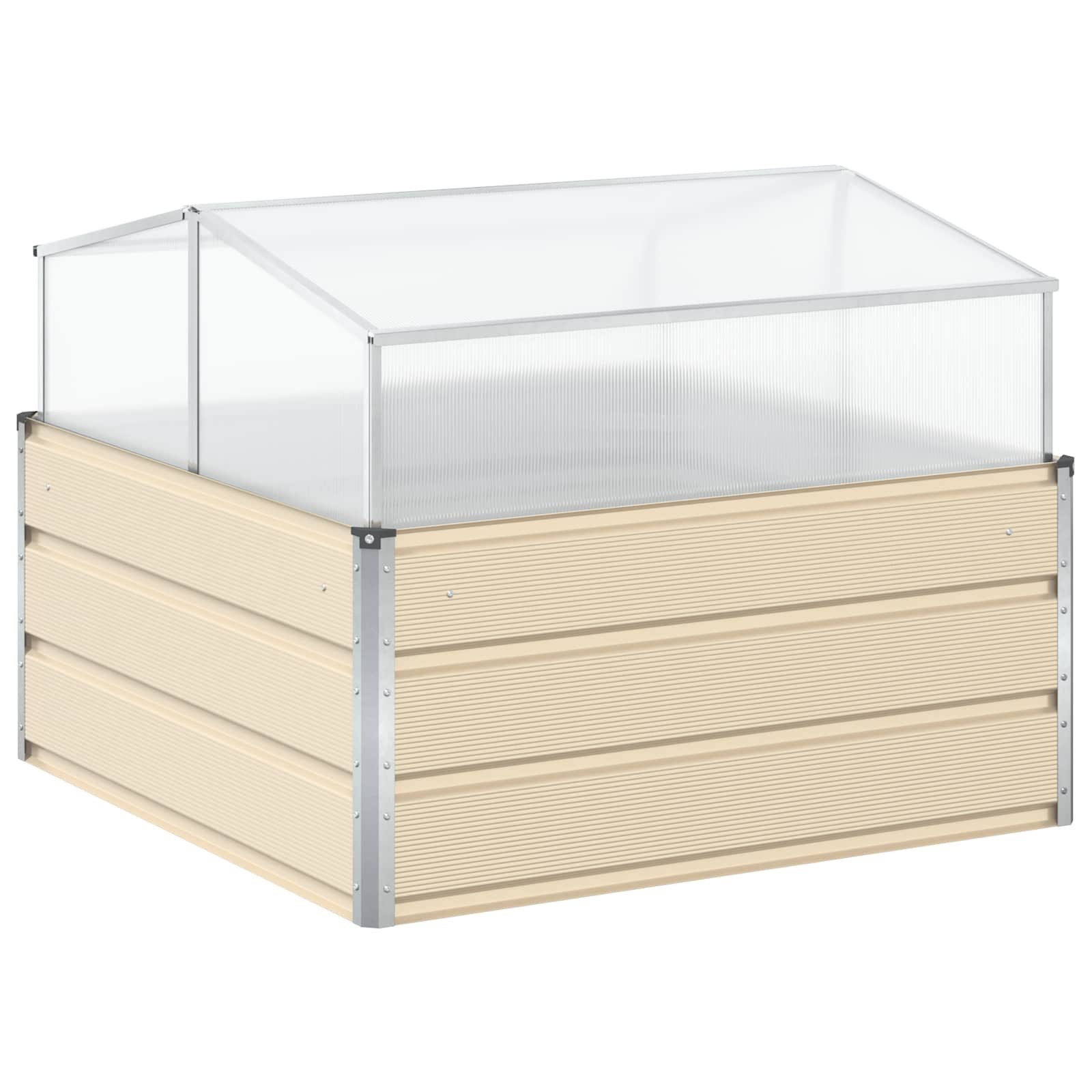 vidaXL Blumentopf Pflanzkübel Elfenbein 100 x 100 x 77 cm Verzinkter Stahl (1 St)