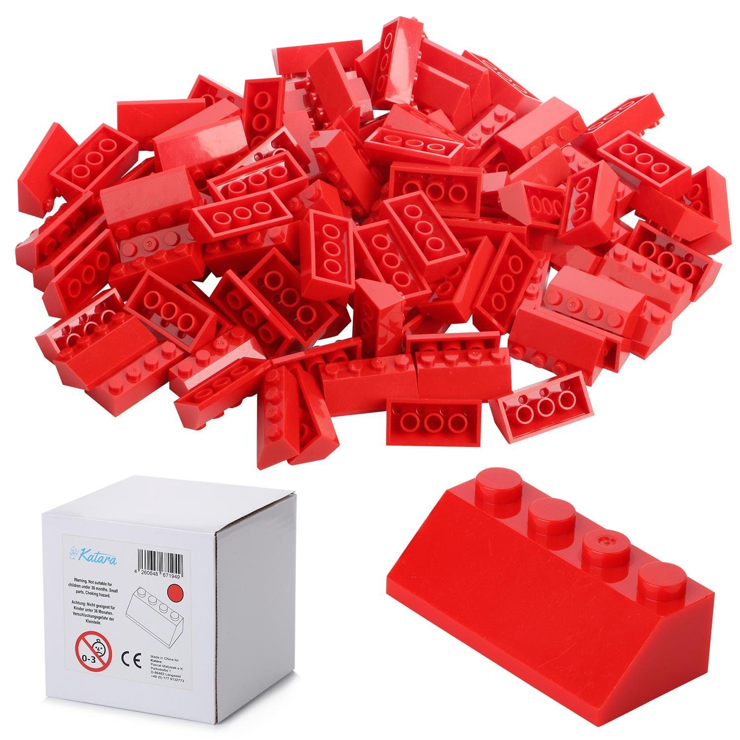 Katara Konstruktionsspielsteine 100 Dachsteine Dach Dachziegel Bausteine, (Packung), Rot, 100% Kompatibel Sluban, Papimax, Q-Bricks, LEGO®