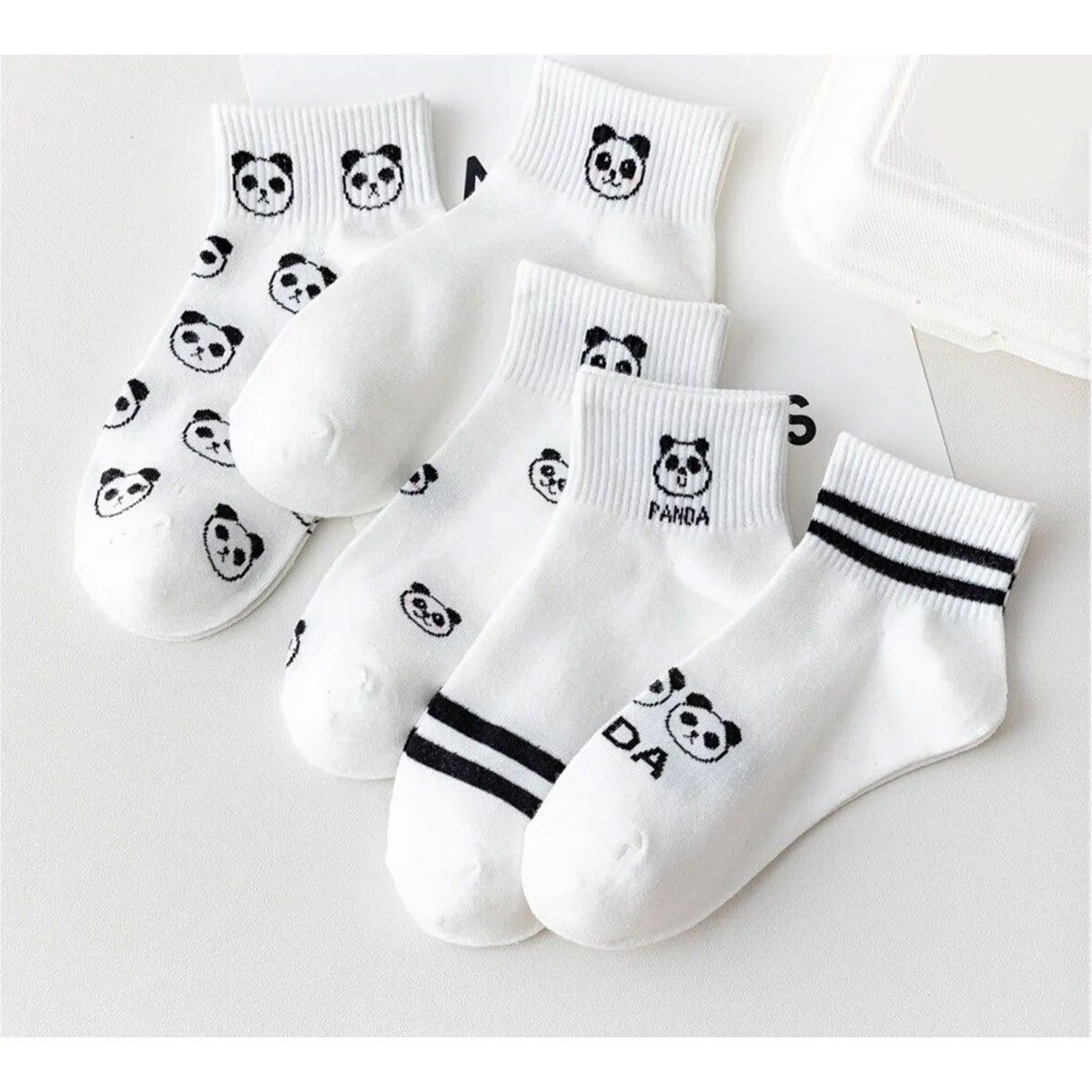 Jungengel Haussocken Unisex Panda Socken Weiß Tiersocken Kurzsocken Sneakersocken (5-Paar) 5x Paar, Extra Weich & Soft, Ideal für Schuhgrößen 36 - 40