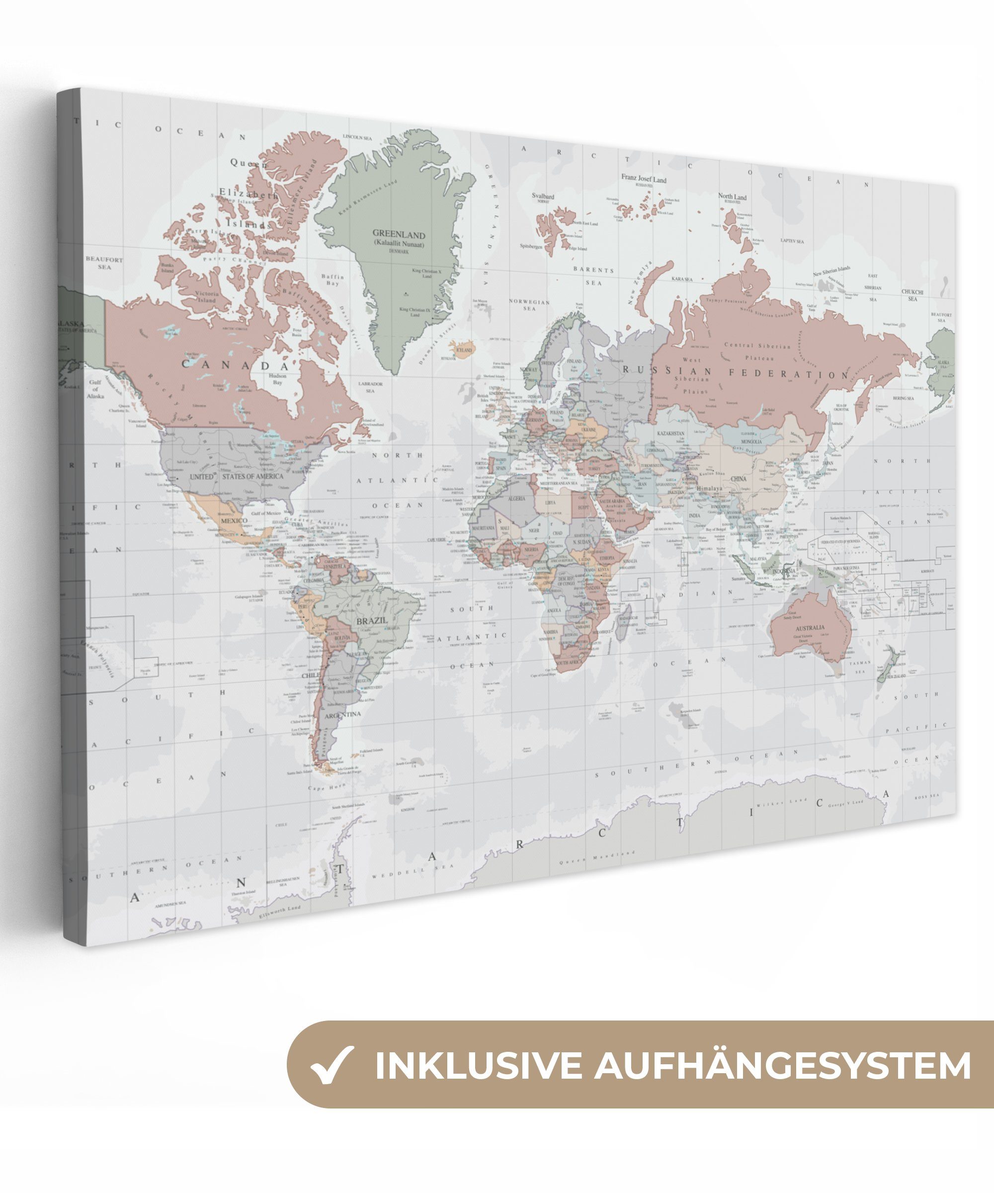 OneMillionCanvasses® Leinwandbild Weltkarte - Vintage - günstig online kaufen