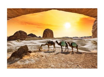 wandmotiv24 Leinwandbild Kamele in der Wüste, Landschaft (1 St), Wandbild, Wanddeko, Leinwandbilder in versch. Größen
