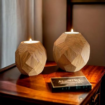 Holz Frank Teelichthalter Teelichthalter zweiteilig aus geölter Eiche mit Teelicht (Set, 2 St., 2er Set), jedes Stück ein Unikat