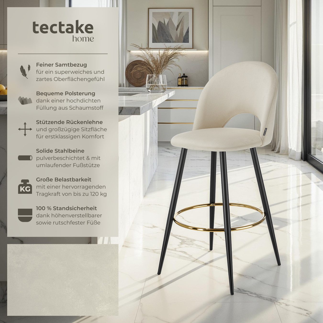 tectake Barhocker Barstuhl Sachel mit Rückenlehne, günstig online kaufen