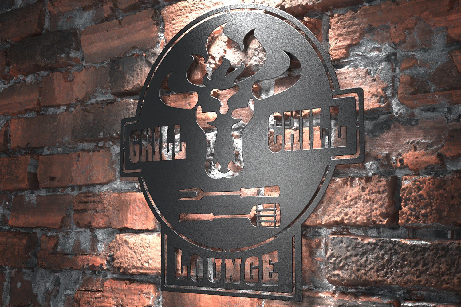 & + Bulle Lounge tuning-art Stahl GC01-B Chill Schwarz Schwarz Grill Grill Wanddekoobjekt Schild Lounge