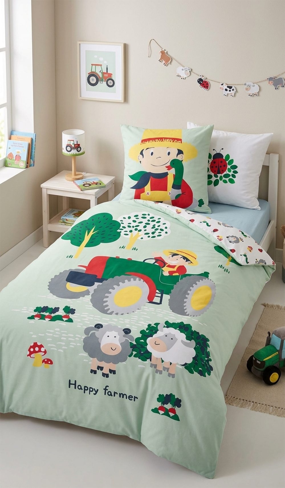 CTI Kinderbettwäsche Kinderbettwäsche Traktor Bauernhof Happy Farmer 135x200 cm Baumwolle, 2 teilig, Langlebig