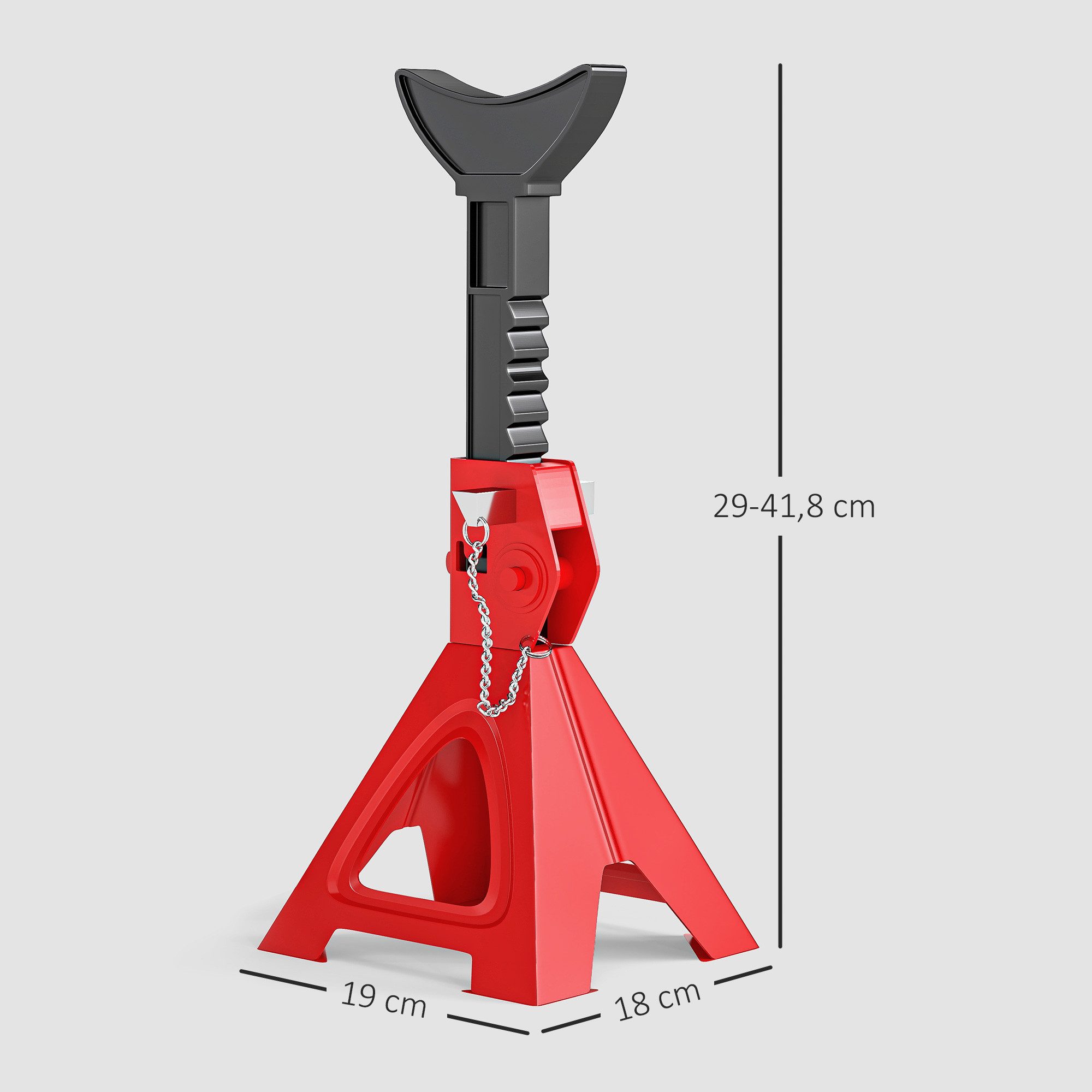 HOMCOM Unterstellbock inkl Sicherungssplint, 10 stufig höhenverstellbar, 3000 kg max. Belastbarkeit, (3 Tonnen traglast Stützbock, 2-St., Unterstellböcke), 290 mm bis 418 mm, für Werkstatt Garage Rot